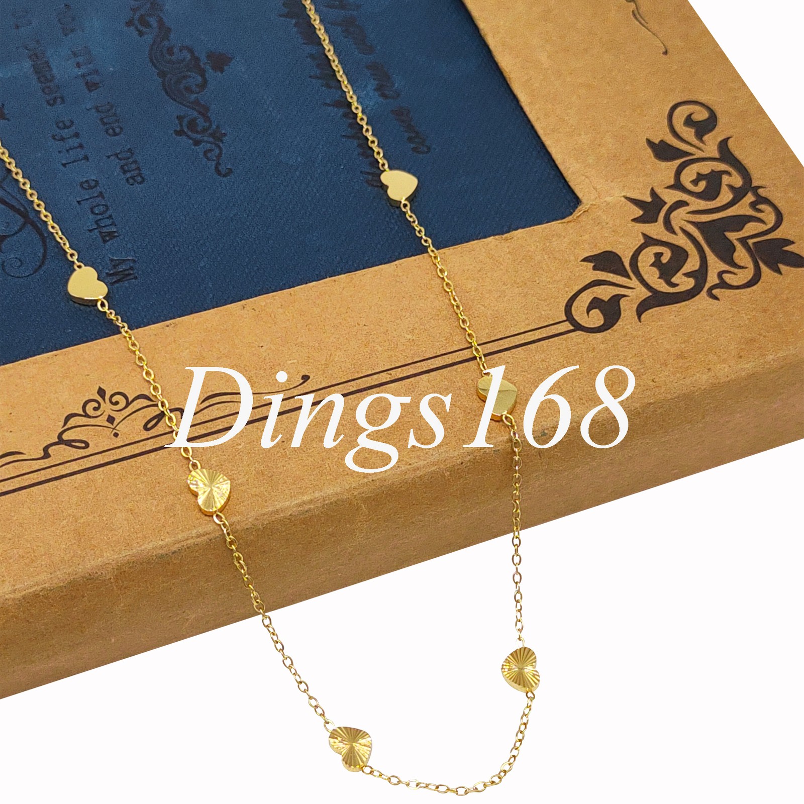 Real 18K Yellow Gold Filled 6x4mm 6-Heart 16″+2″ x 1mm thin Rollo Chain Necklace