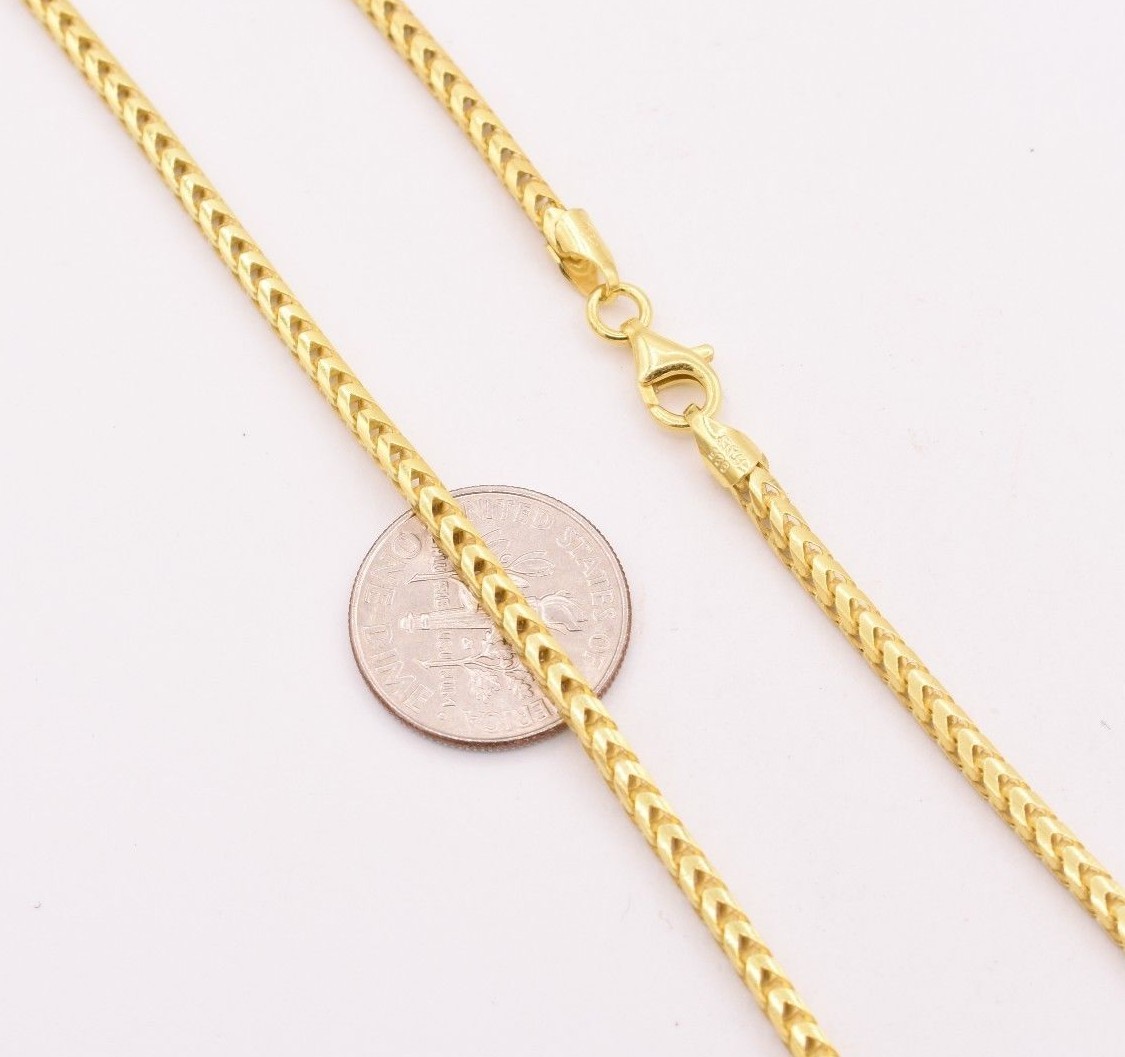 2.3mm Franco Solid Chain Necklace 14K Yellow Gold-Plated Silver 925 ITALY