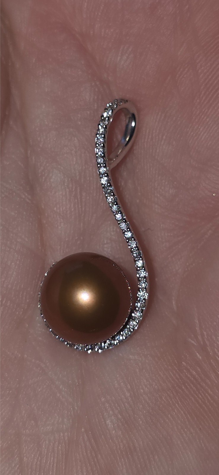 south sea golden pearl necklace 14k white gold with diamonds