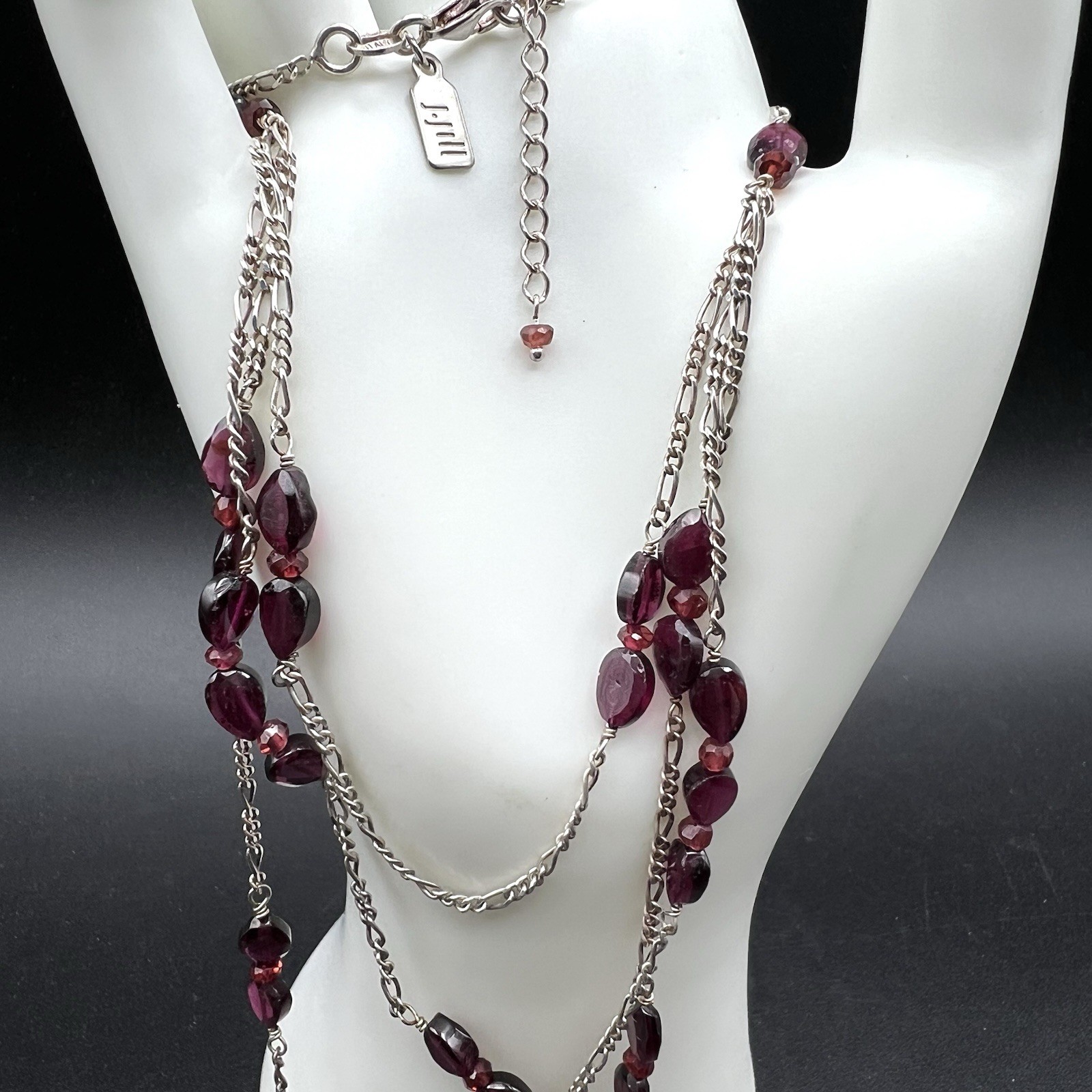 J Jill 925 Sterling Silver Purple Amethyst Necklace Triple Chain Layered Italy