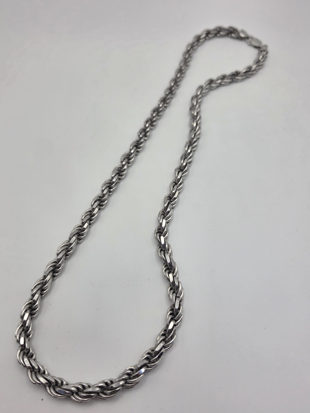 925 Sterling Silver Twisted Rope Chain Rhodium Plated Anti Tarnish 24” Inch 7MM