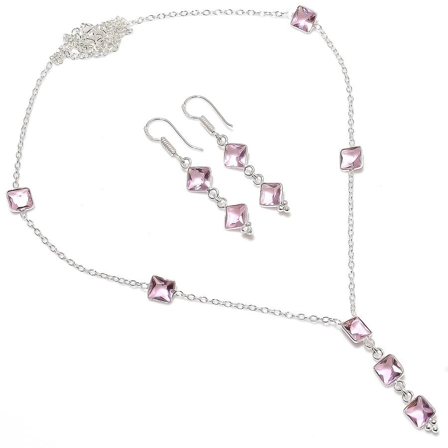 Pink Kunzite Gemstone Handmade 925 Sterling Silver Jewelry Necklace Sz 18″