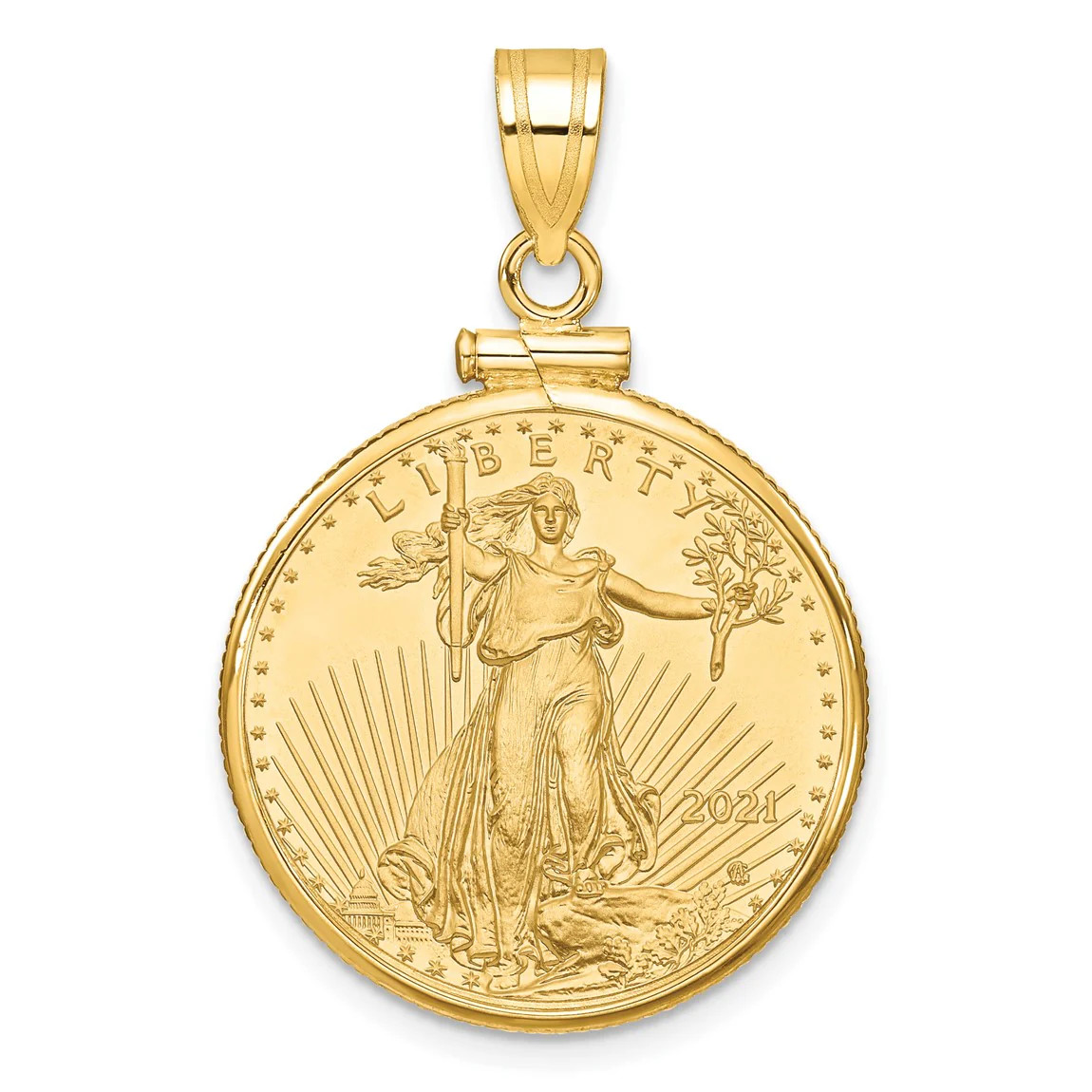 14k Gold Polished Mounted 1/4oz American Eagle Screw Top Coin Bezel Pendant
