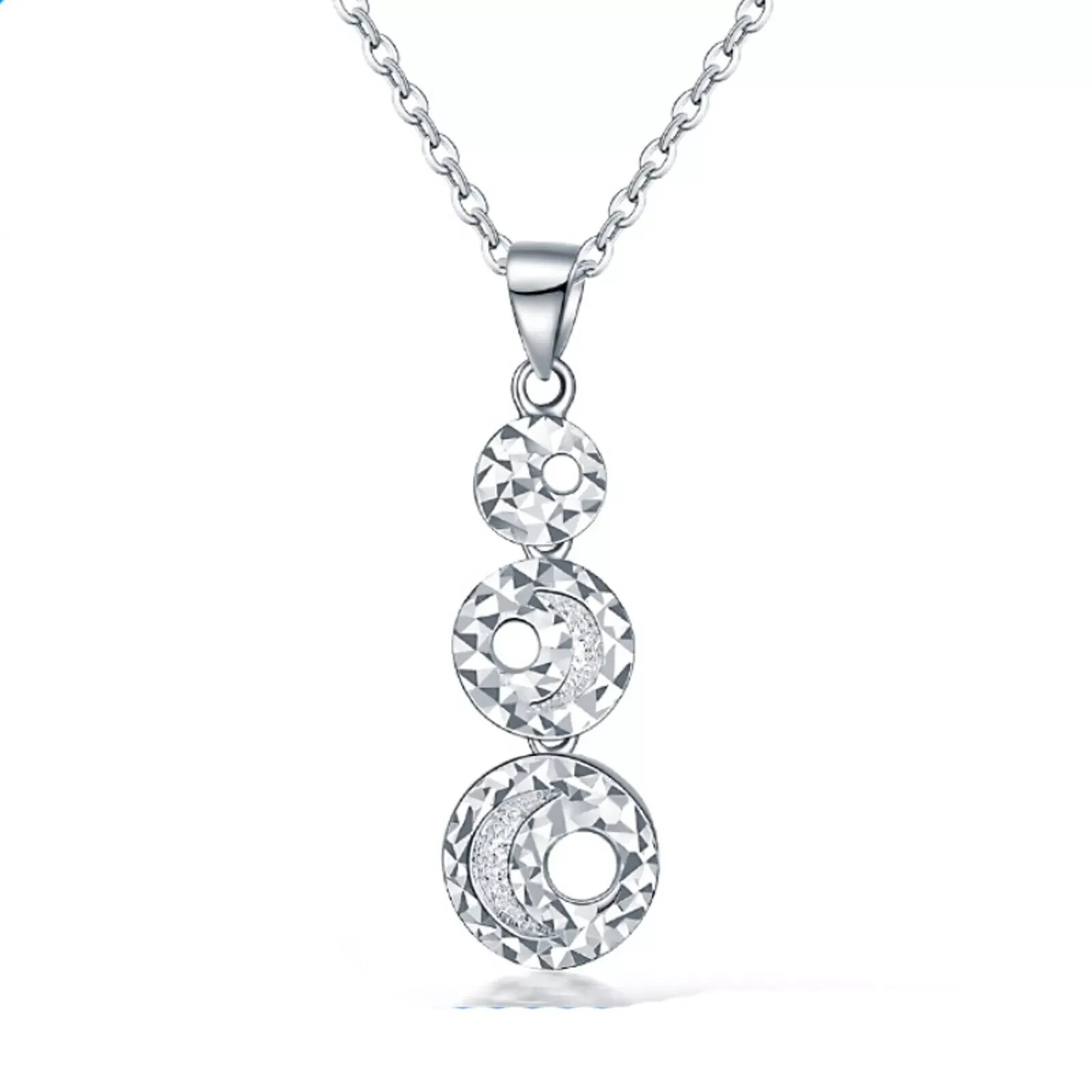 Pure Platinum 950 Men Women Gift Lucky Carved Moon Three Circle Pendant 2.5-2.7g