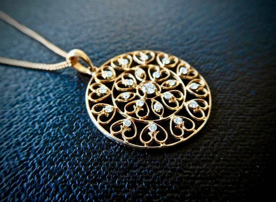 2 Ct Round Cut White Lab Created Women’s Circle Pendant 14K Yellow Gold Plated