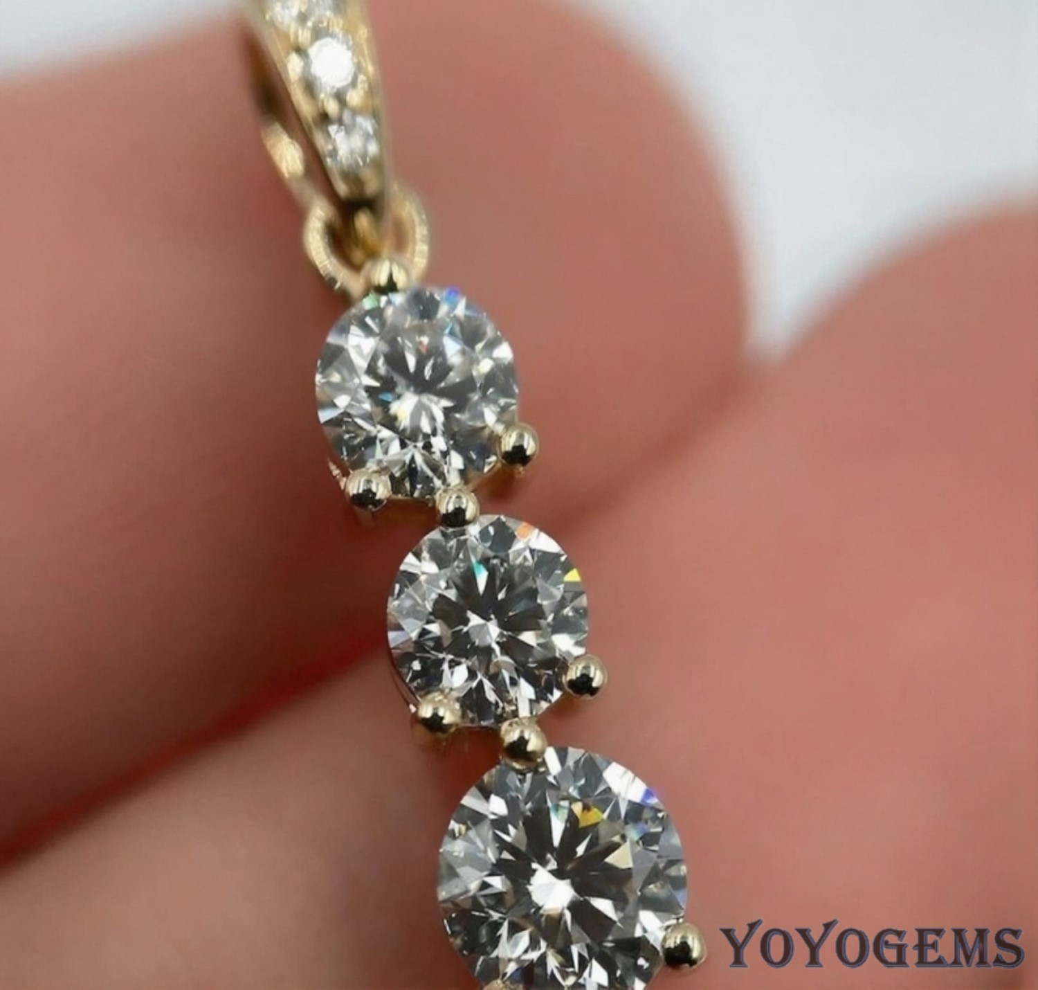 Solid 14K Yellow Gold Moissanite Fancy Wedding Pendant 2.10 CT Round Cut For Her