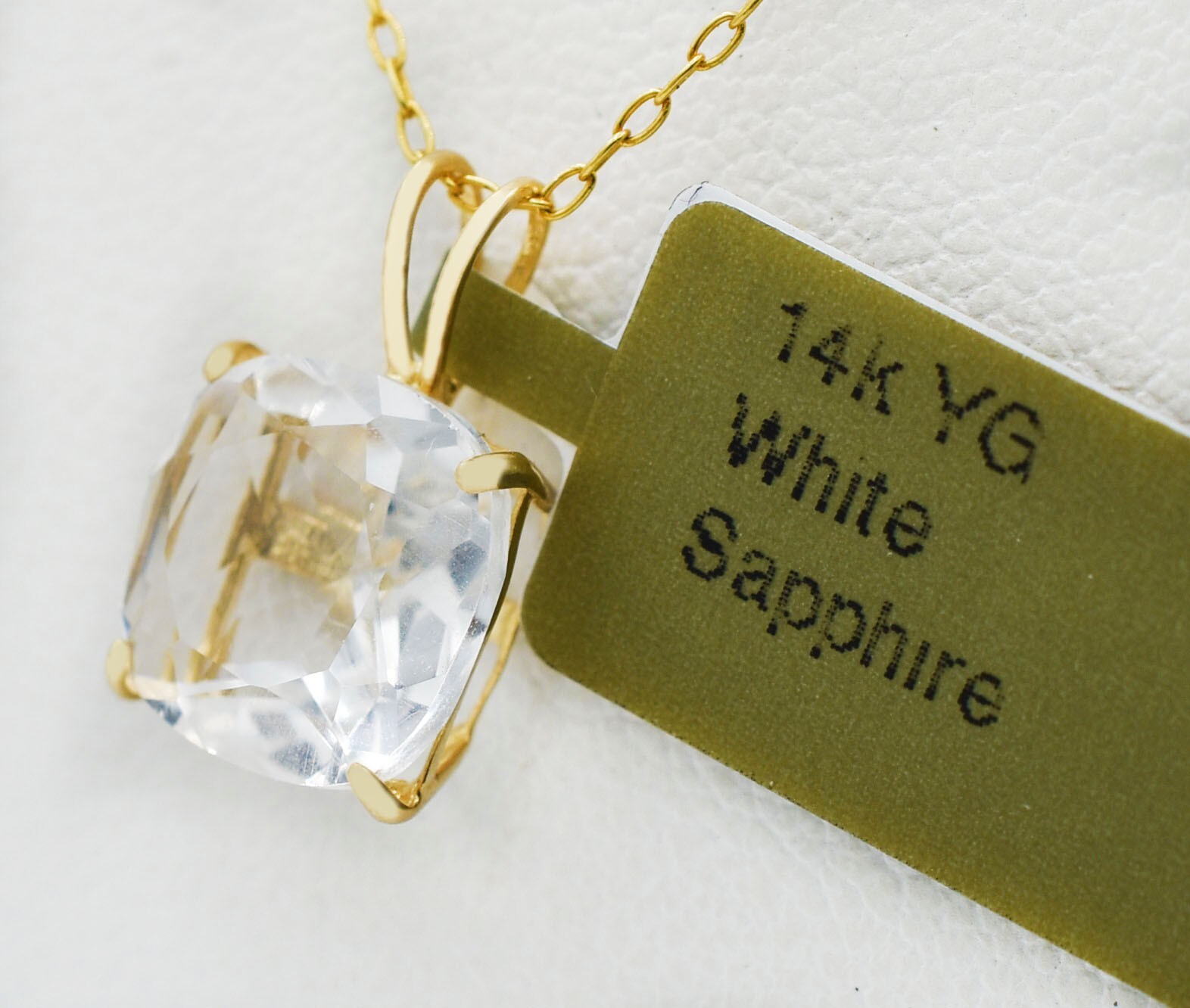 GENUINE 3.49 Cts WHITE SAPPHIRE PENDANT 14K GOLD – Free Appraisal Service – NWT