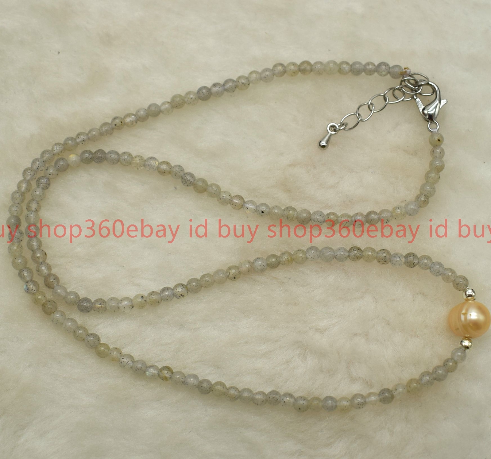 Natural 3mm Gray Labradorite Round Gemstone Beaded Pink Pearl Necklace 16-28in