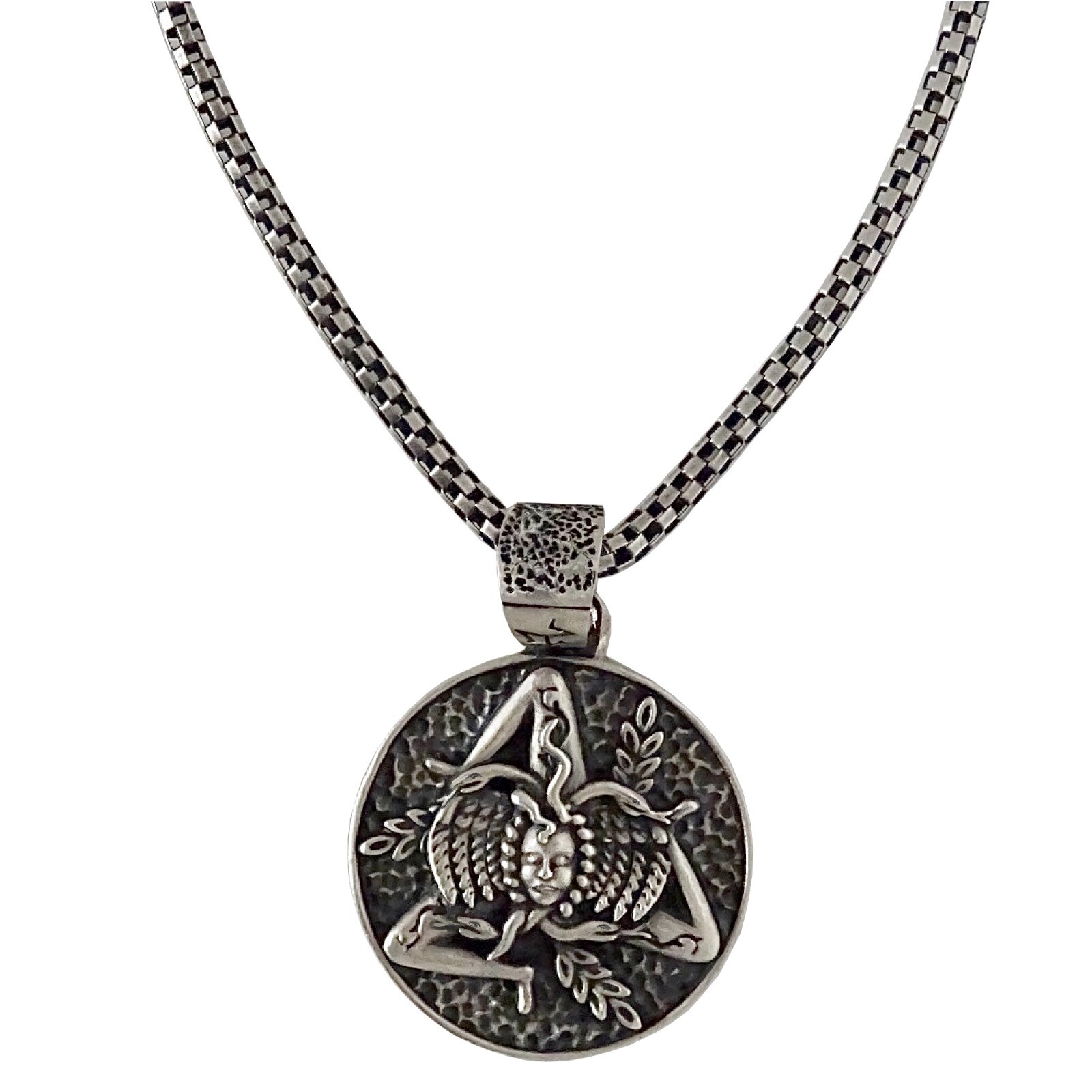 Medusa Triskelion Sterling Silver 925 Trinacria Pendant with Chain Sicilian