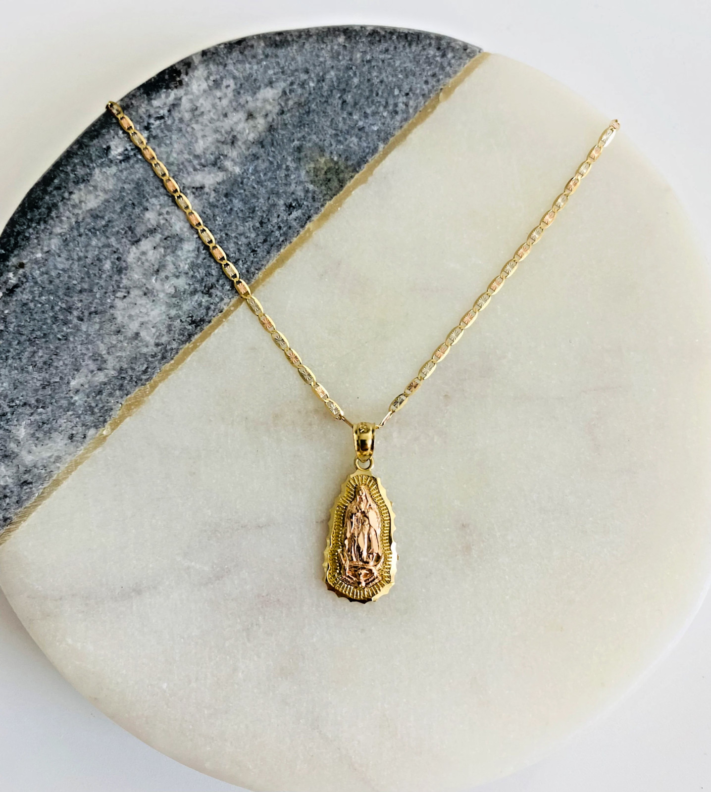 14K Solid Gold Virgin Guadalupe 20″ Necklace/22mm Gold Virgin Mary Charm- PT1084