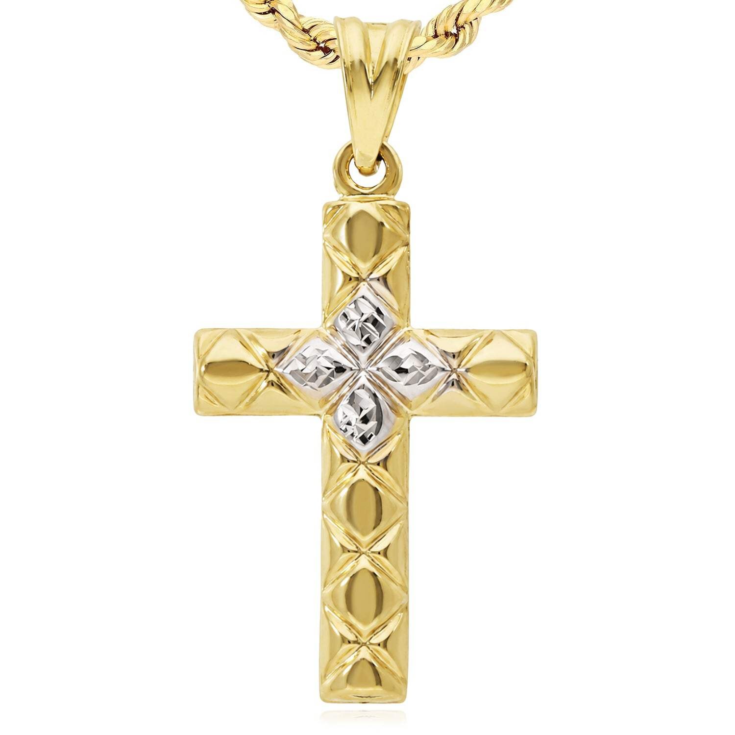 10K Yellow Gold-Filled Two-Tone Religious Cross Pendant 1.4″