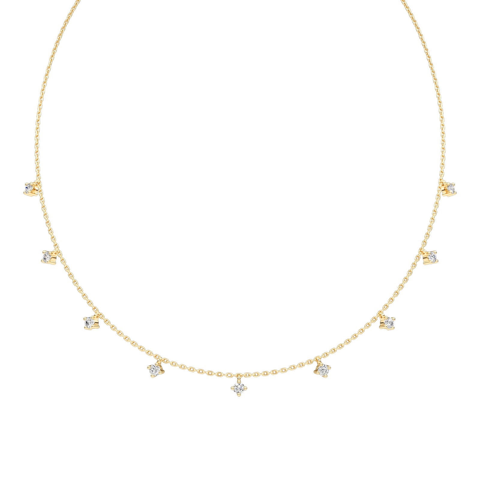 Diamond Necklace 10K 14K 18K Gold Round Brilliant Cut Chain Necklace
