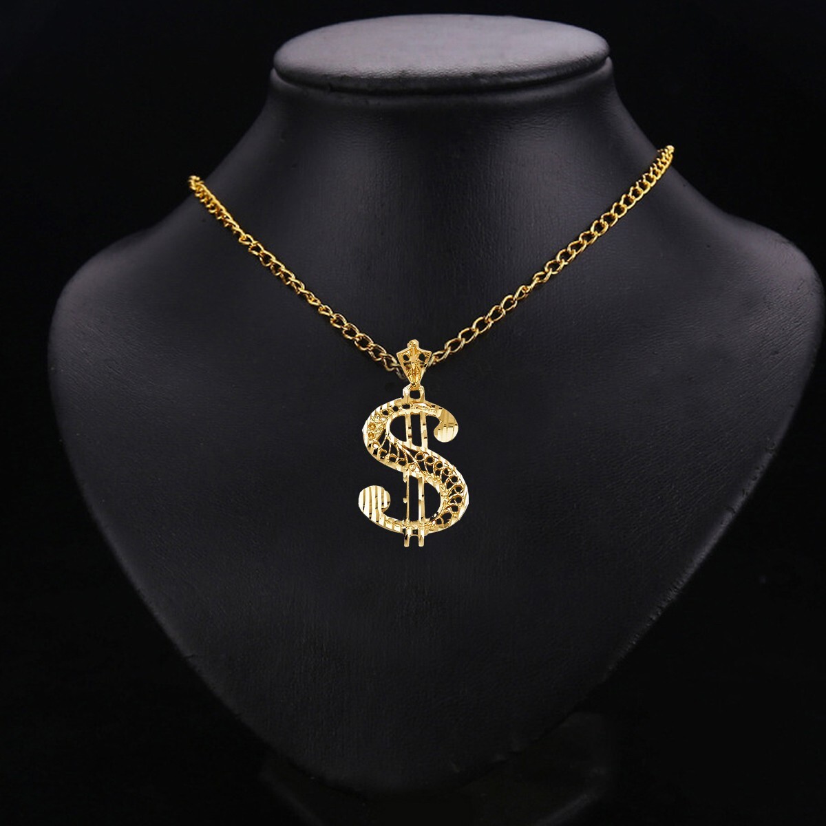 14K Yellow Gold Dollar Sign Pendant For Necklace or Chain