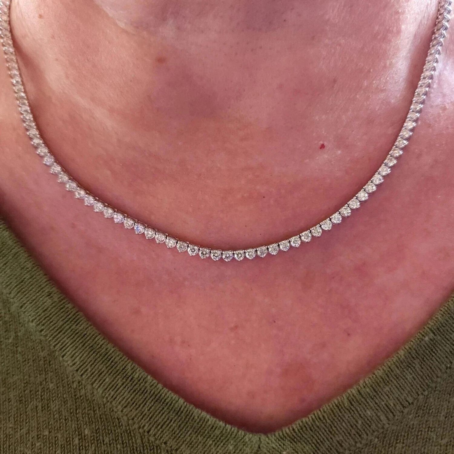 12Ct Round Cut Lab Grown Diamond Women’s Tennis Necklace 14K White Gold Over 16″