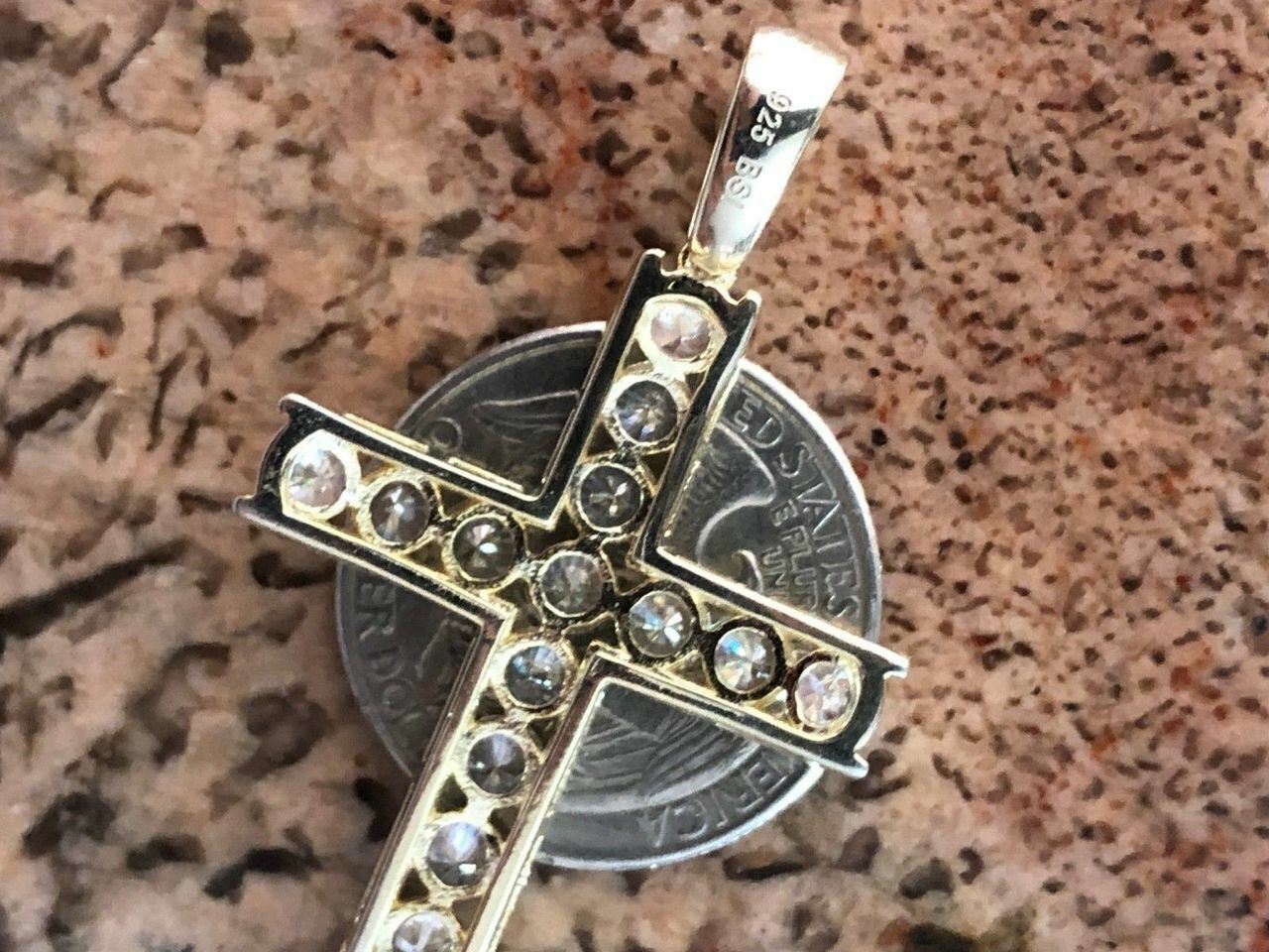 14k Gold Plated Real Solid 925 Silver Channel Set Cross CZ W. Chain Men’s ICY