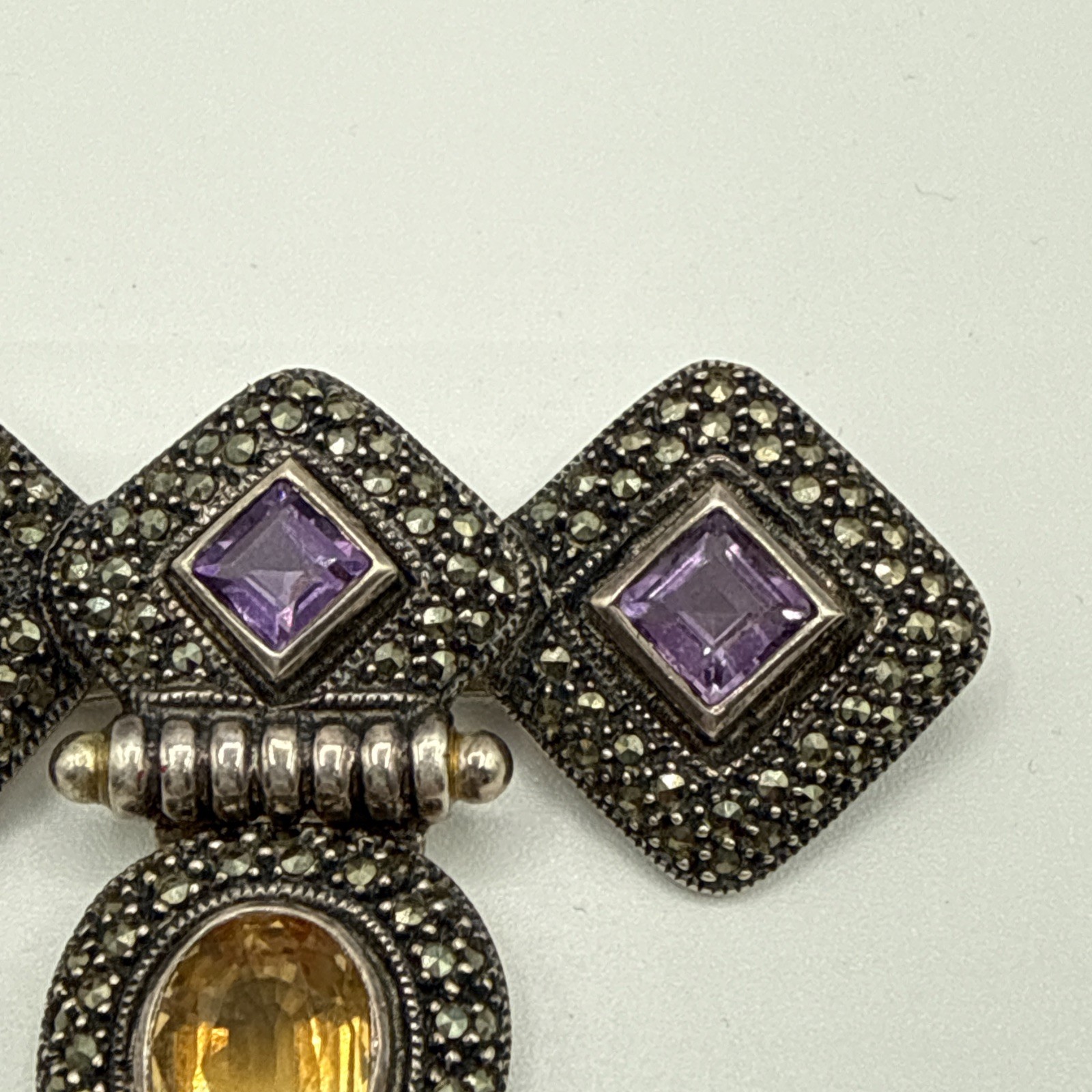 JUDITH JACK 925 Sterling Silver Vintage Amethyst Citrine Marcasite Gem Pendant