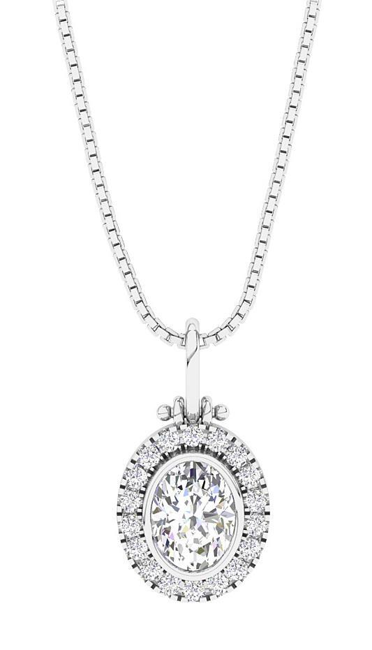 Round Oval Diamond Cluster Pendant Necklace I1 K 1.32 Ct 14K Yellow Gold 0.78In