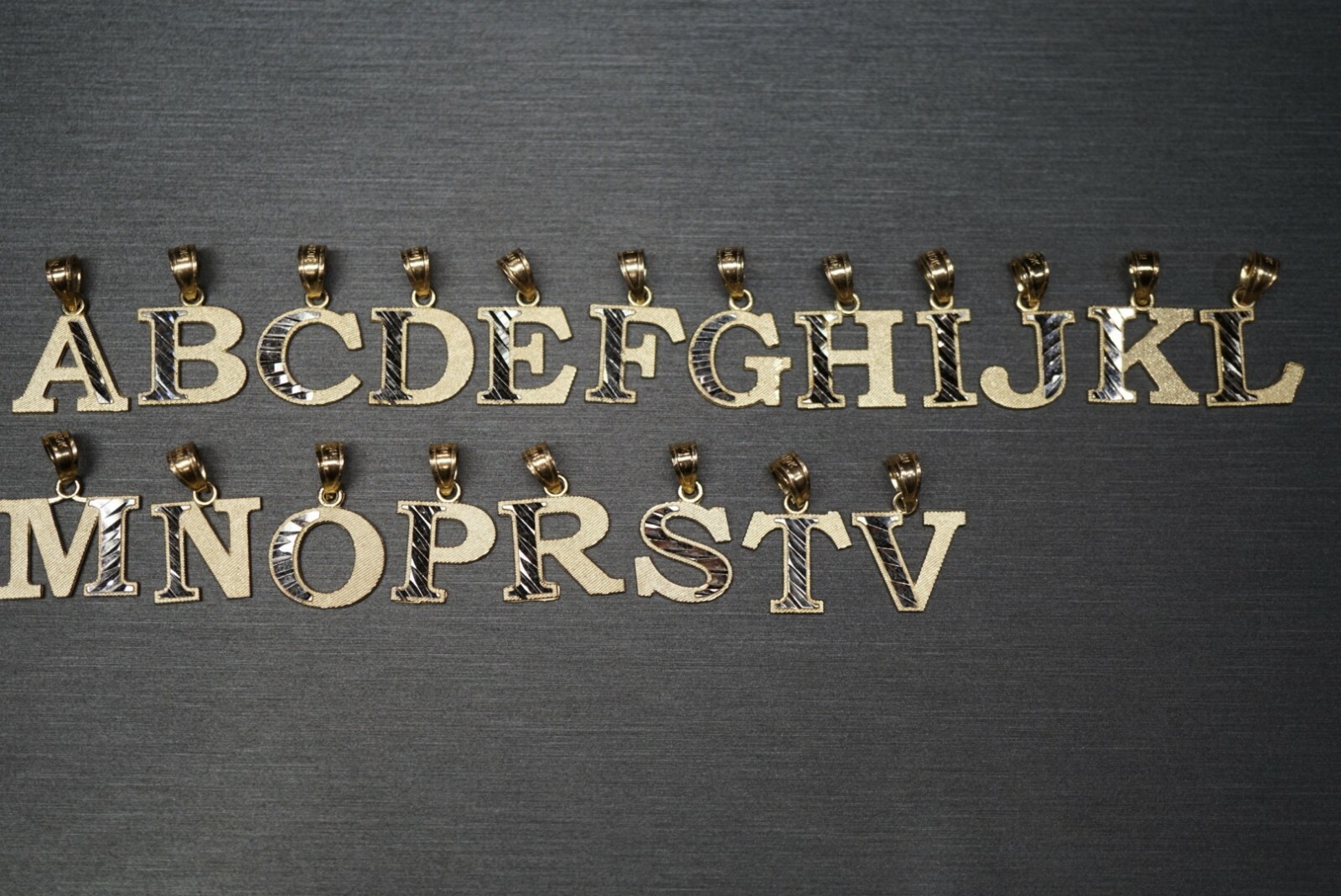10K Solid Yellow Gold Two Tone Diamond Cut Initial Letter Alphabet Charm Pendant
