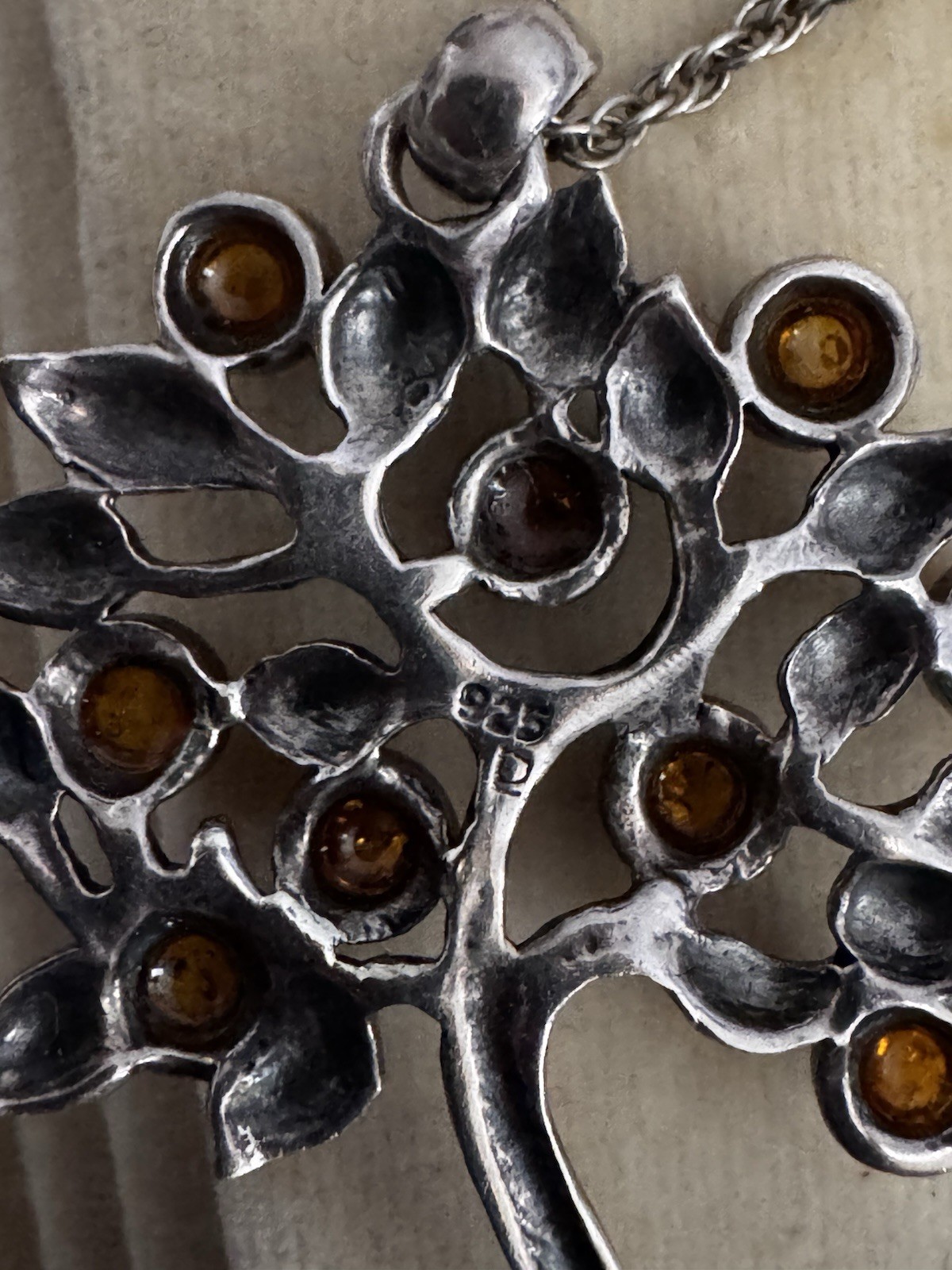 Sterling Silver Real Baltic Amber Tree of Life Pendant and Necklace.