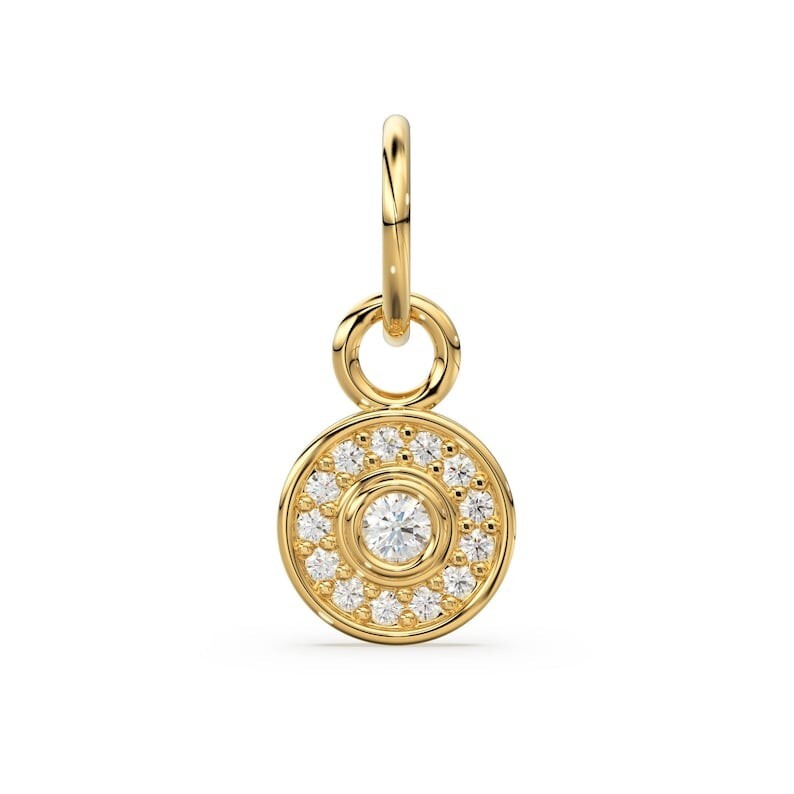 Petite Round Diamond 14k Solid Gold Charm Pendant Jewelry Gold Finding 10x7mm