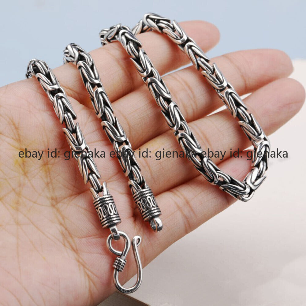 Pure S925 Sterling Silver Chain Men Women 4-7mm Byzantine Link Necklace 18-30in