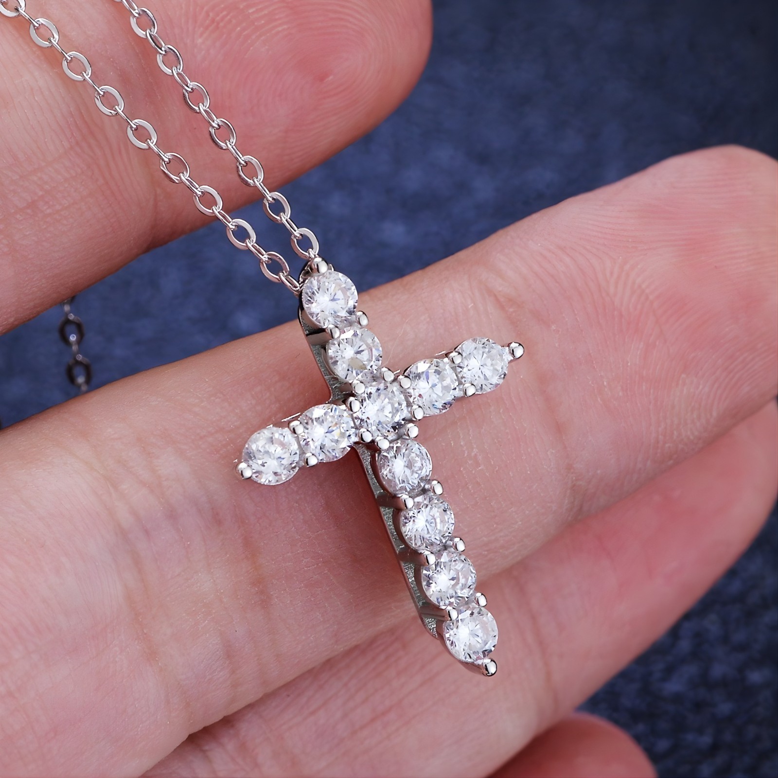 Moissanite Cross Pendant Necklace | 925 Sterling Silver-GRA Certified