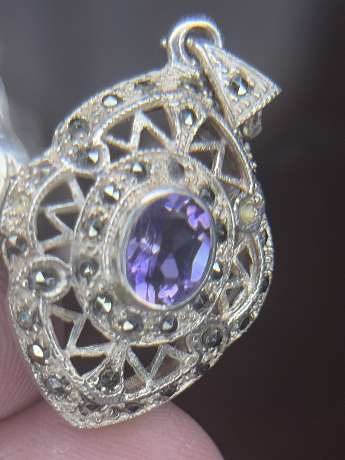 Gorgeous Amethyst Gemstone Vintage Pendant .925 Sterling Silver jewelry