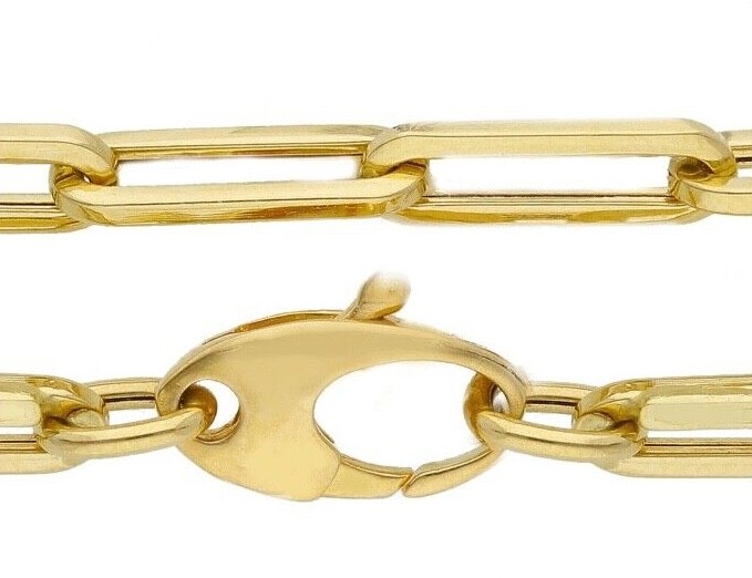 18K YELLOW GOLD CHAIN SQUARED OVAL PAPER CLIP 4x12mm LINKS, 17.7″ 45cm, ITALY