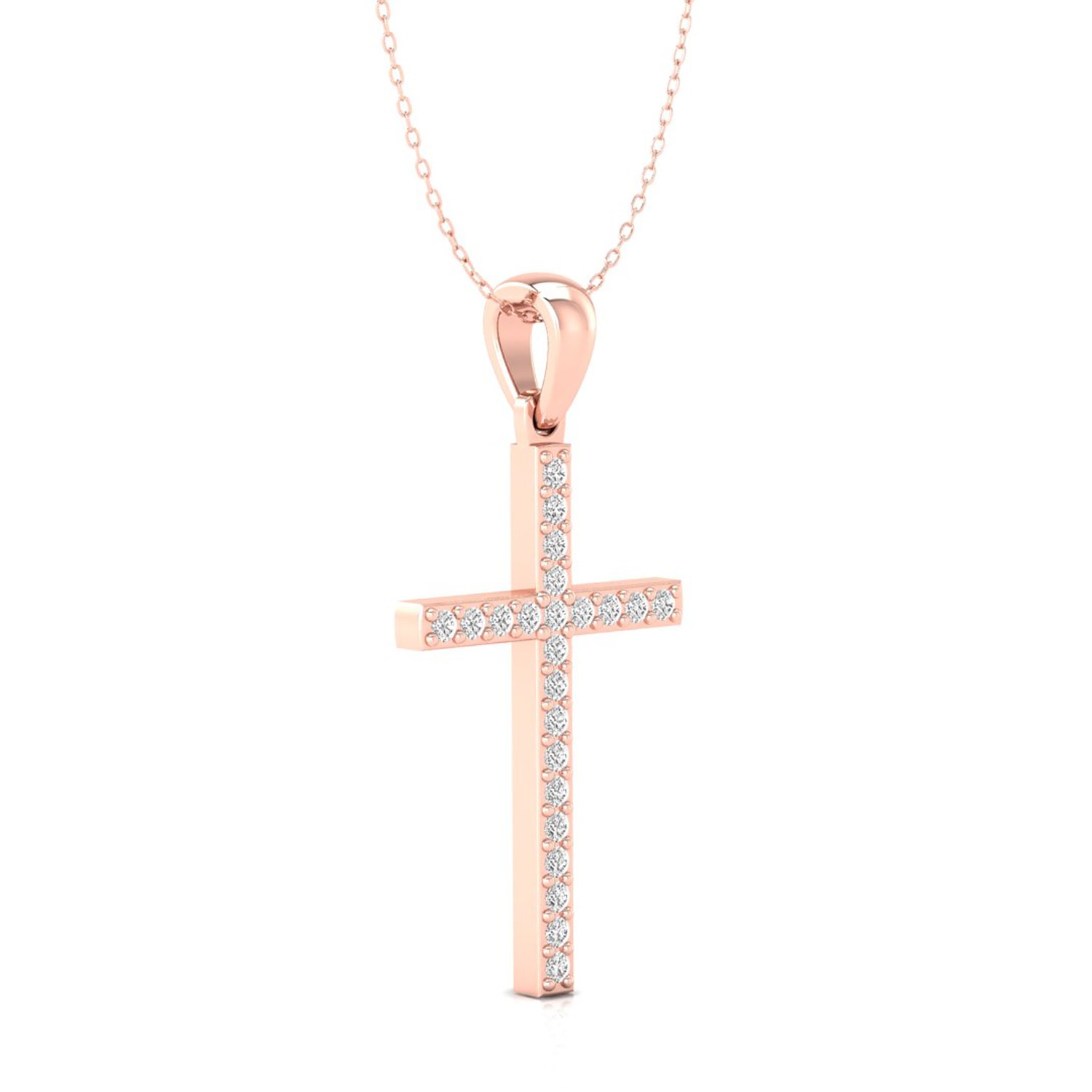 Round Cut Lab Grown Diamond 14K Gold Minimalist Cross Fine Pendant For Gift