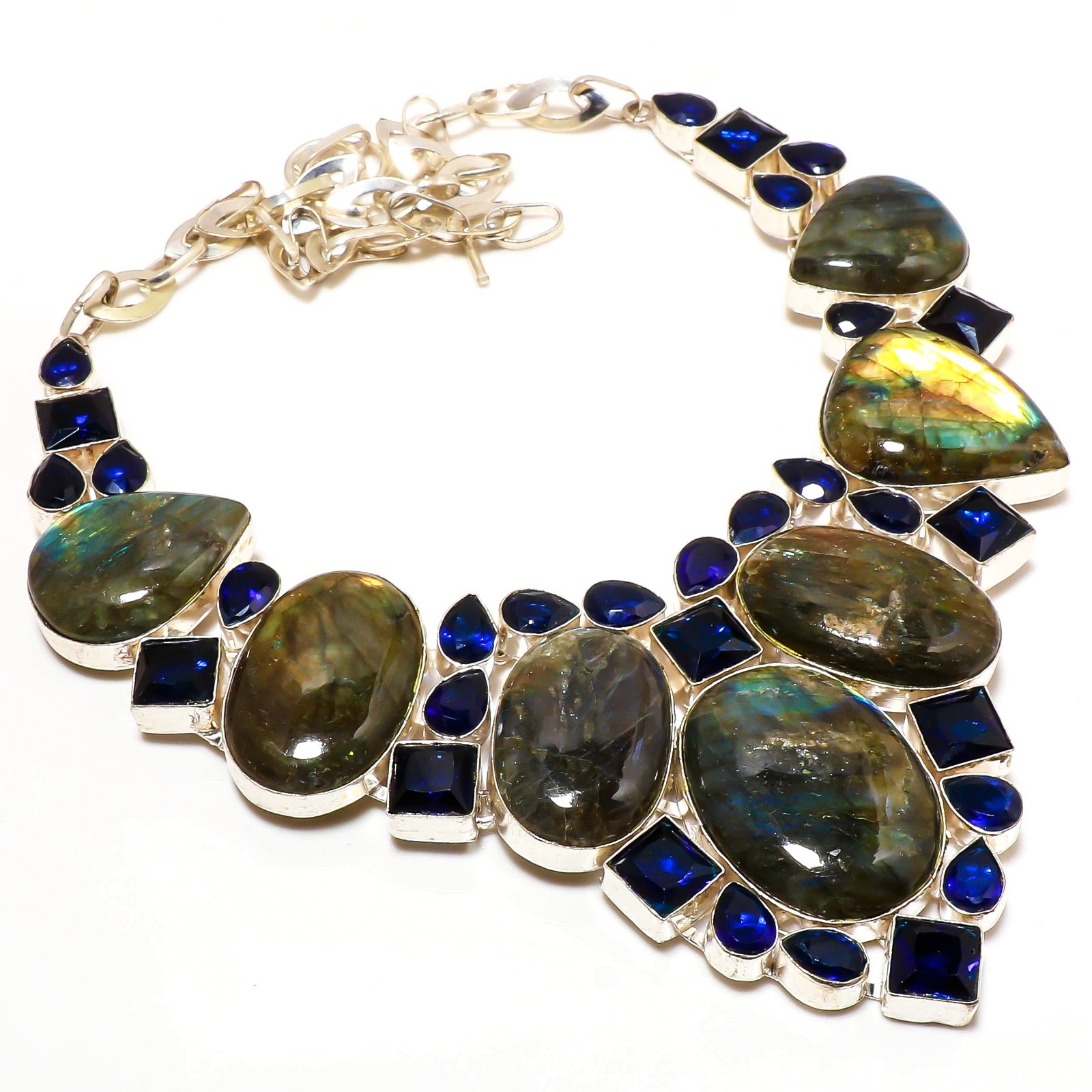 Natural Labradorite Tanzanite Gemstone 925Sterling Silver Necklace Jewellery 18″