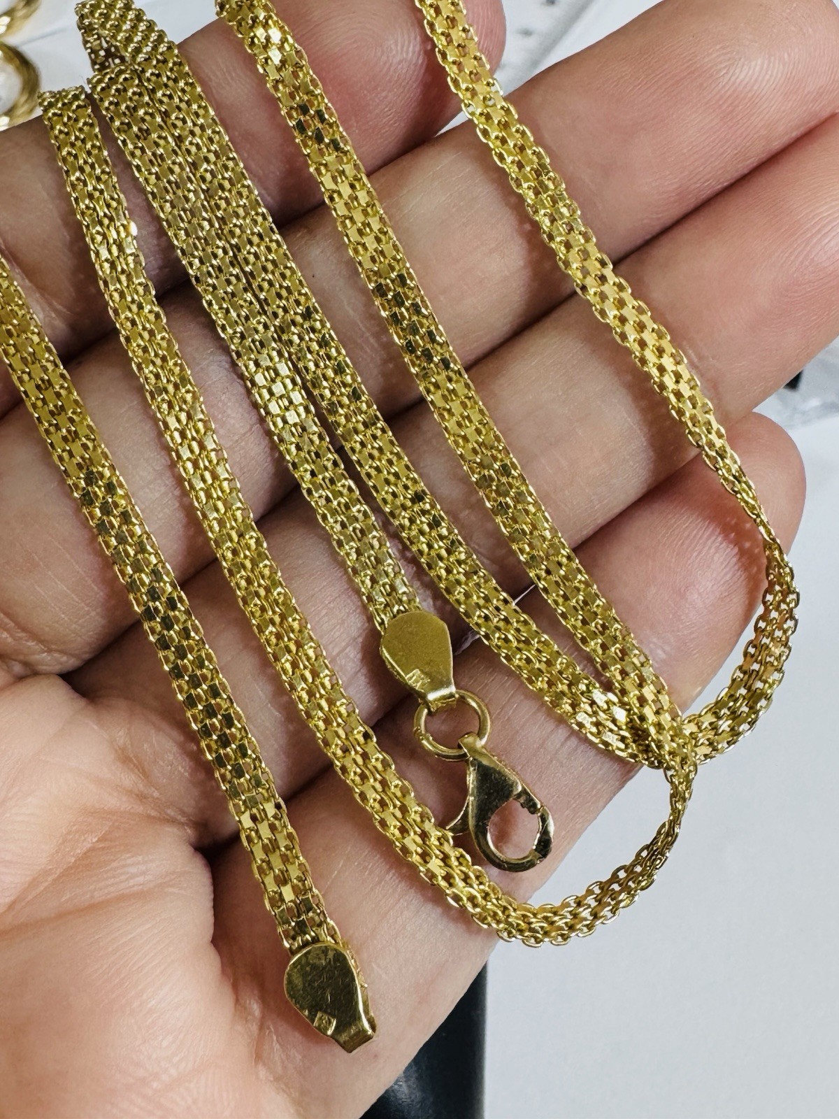18C 18K 750 Genuine Gold Mesh Chain Necklace 21.8/22” Long 9.7g 3.8mm MENS-WOMEN