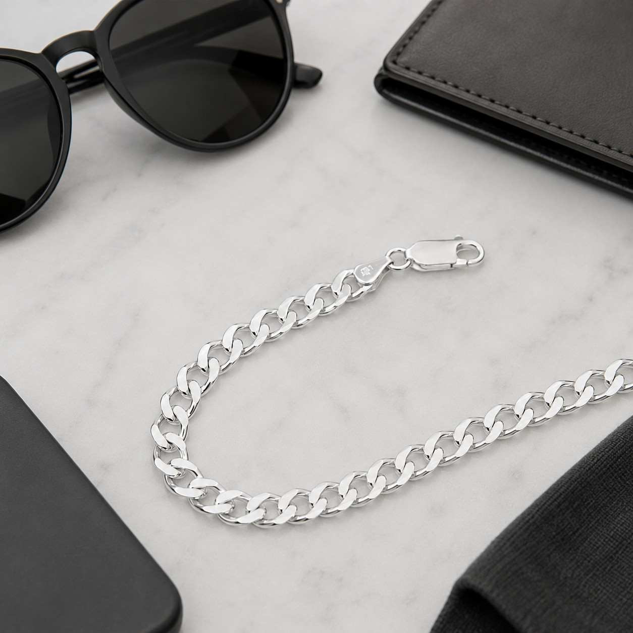 925 Sterling Silver Beveled Curb Chain Necklace – 6.6mm