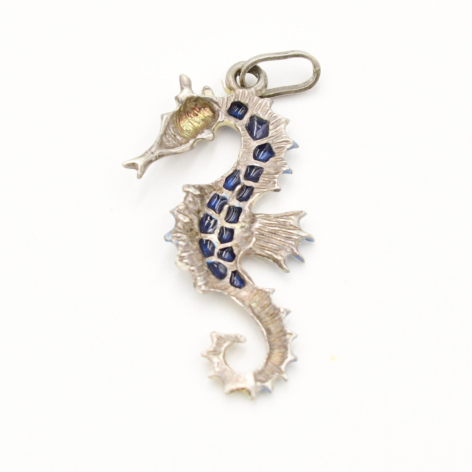 Sterling Silver 925 Mexico Enamel Seahorse Sea Life Beach/Nautical Pendant