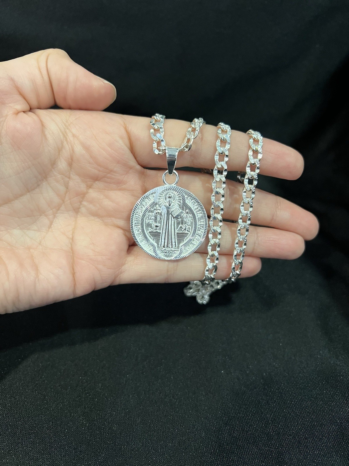925 Sterling Silver Men Women St Benedict San Benito & Deck Curb Chain 20 24 30