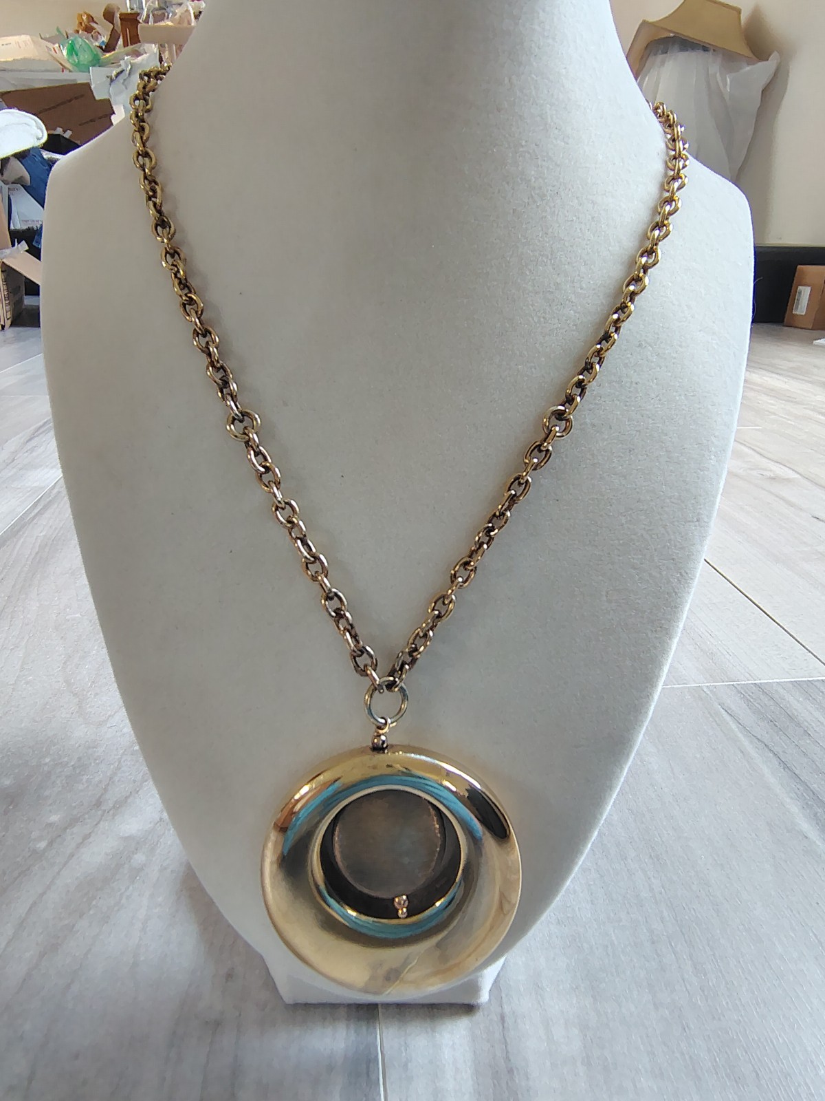 ​Vtg 925 Sterling Silver Gold Vermeil Spinner Pendant Necklace Italy 29g 24″