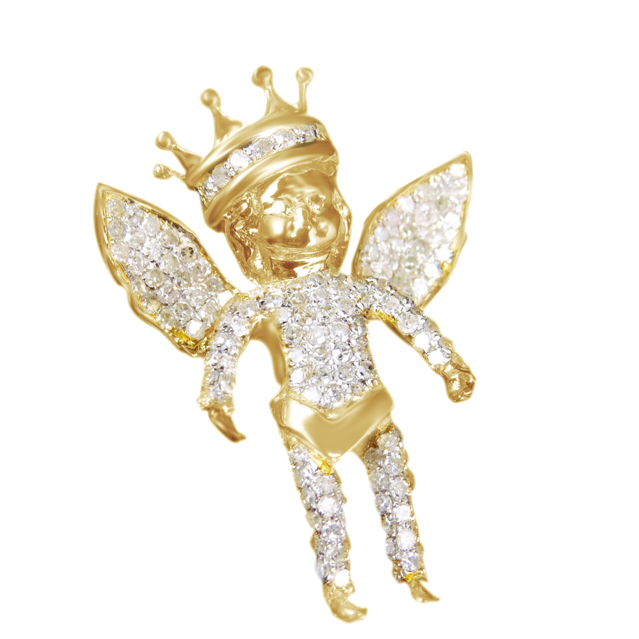 (1.25Ct) 10K Yellow Gold Diamond 3D Micro Mini Angel Cherub Pendant 1.2″