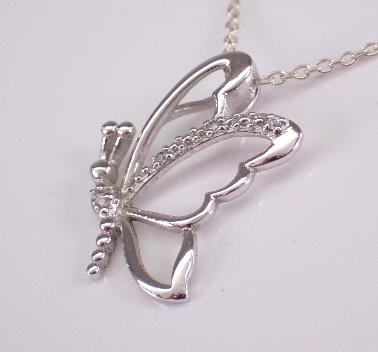 .70Ct Moissanite Hollow Butterfly Womens Pendant Necklace 14K White Gold Plated