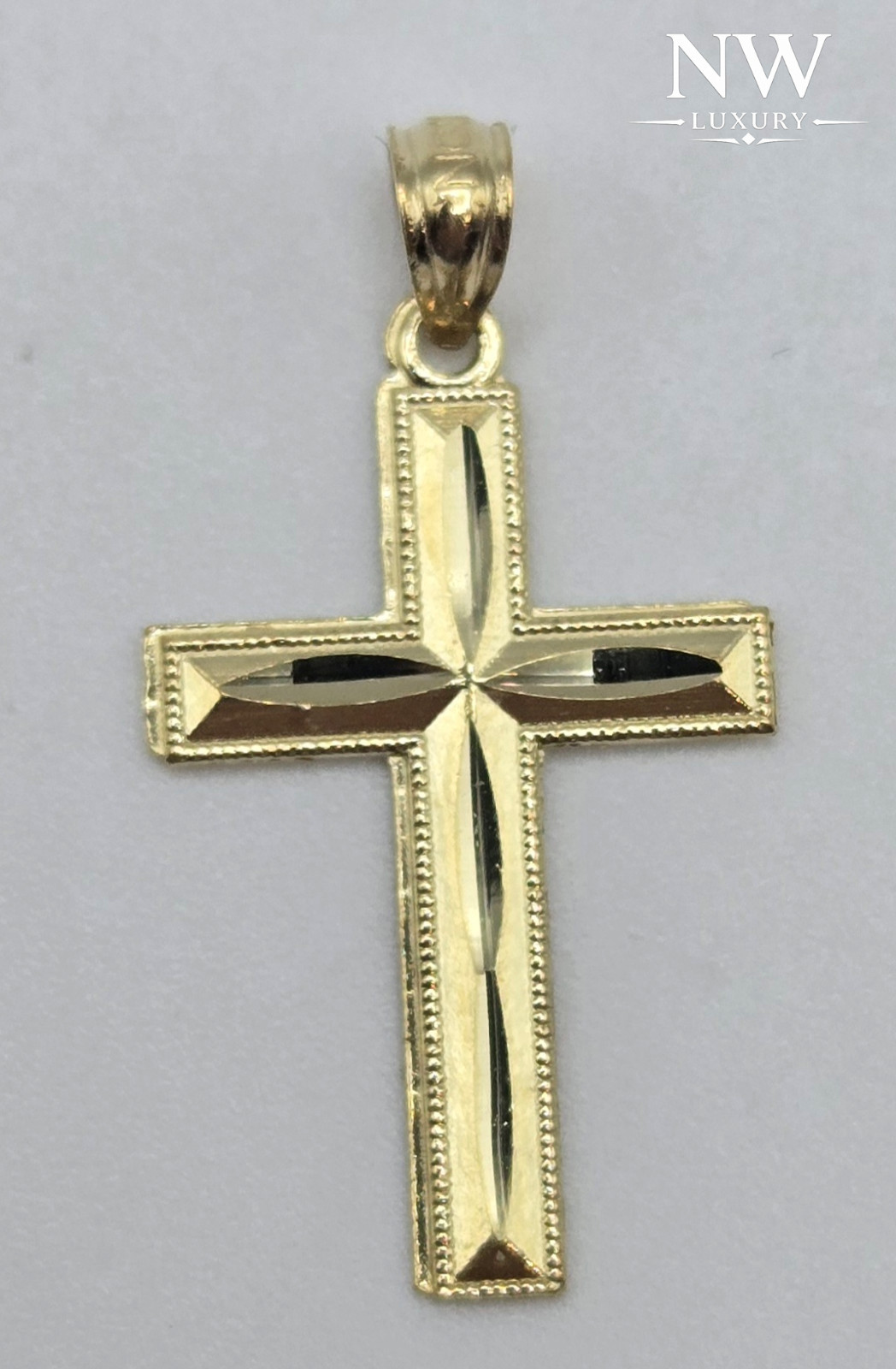 NEW 10K Solid Yellow Gold Cross Pendant 1inch, Diamond Cut, 3.5mm Bail, ITALY
