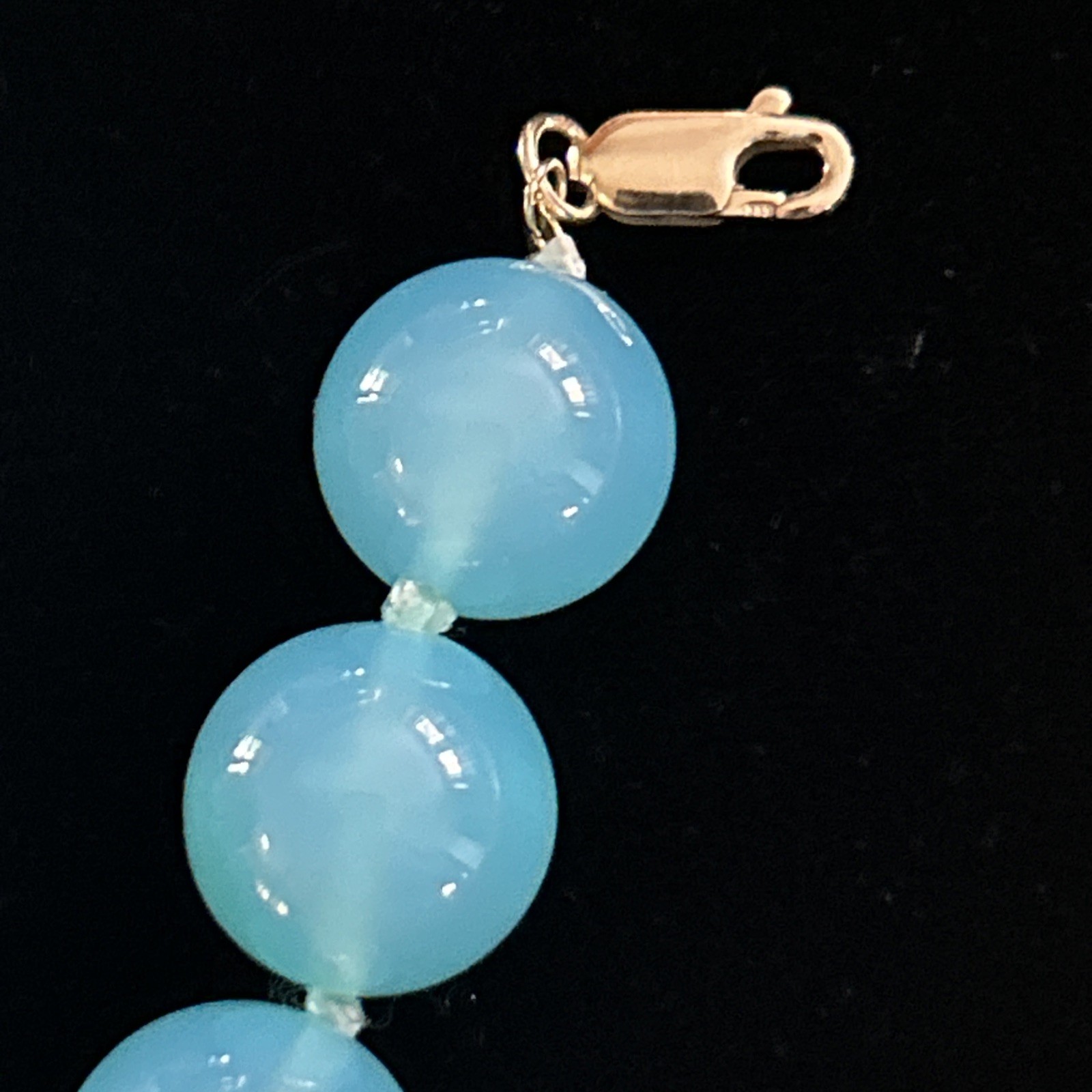 Beautiful Aqua Blue Chalcedony Beads 585 14k Clasp Necklace 19”/115 grams