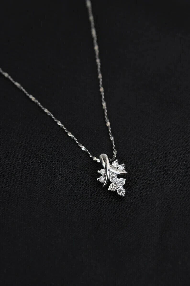 1 Ct Round Cut Real Moissanite Women’s Cluster Pendant 14K White Gold Plated