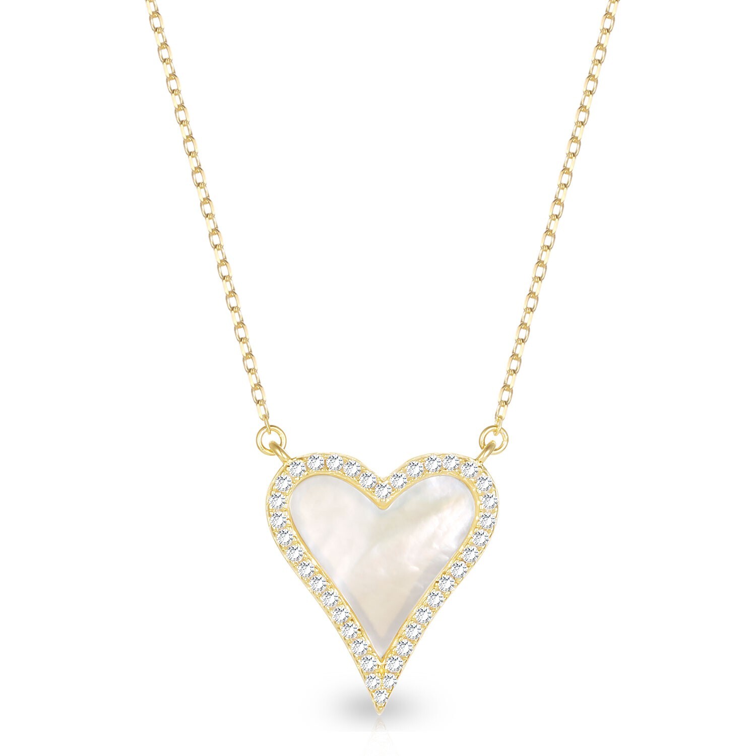 .36ct Moissanite 14K Yellow Gold Mother of pearl Heart Pendant 18″ Necklace Gift