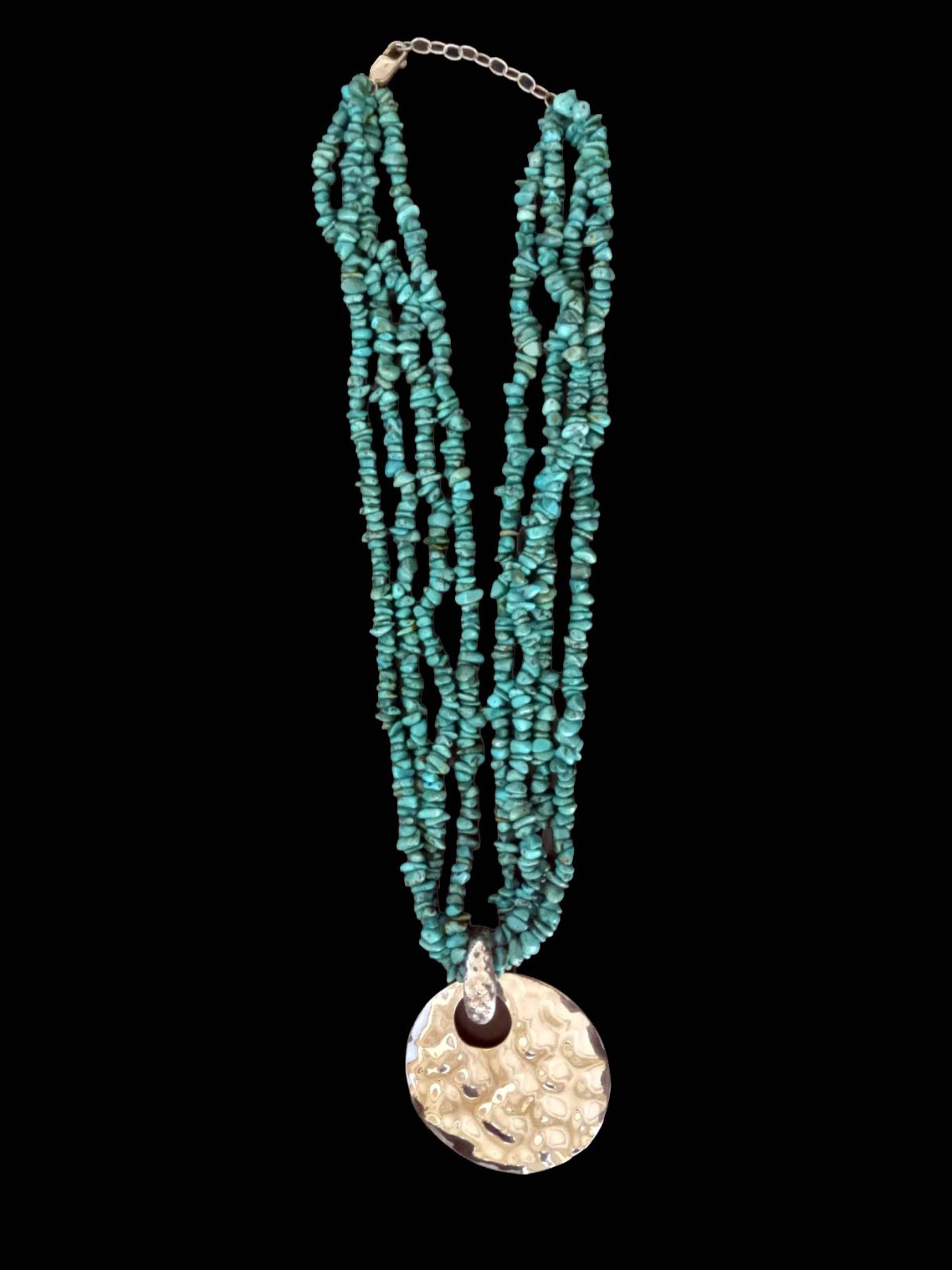 Sterling Pendant with 4 Strand Turquoise Chip 18″ Necklace with Extender