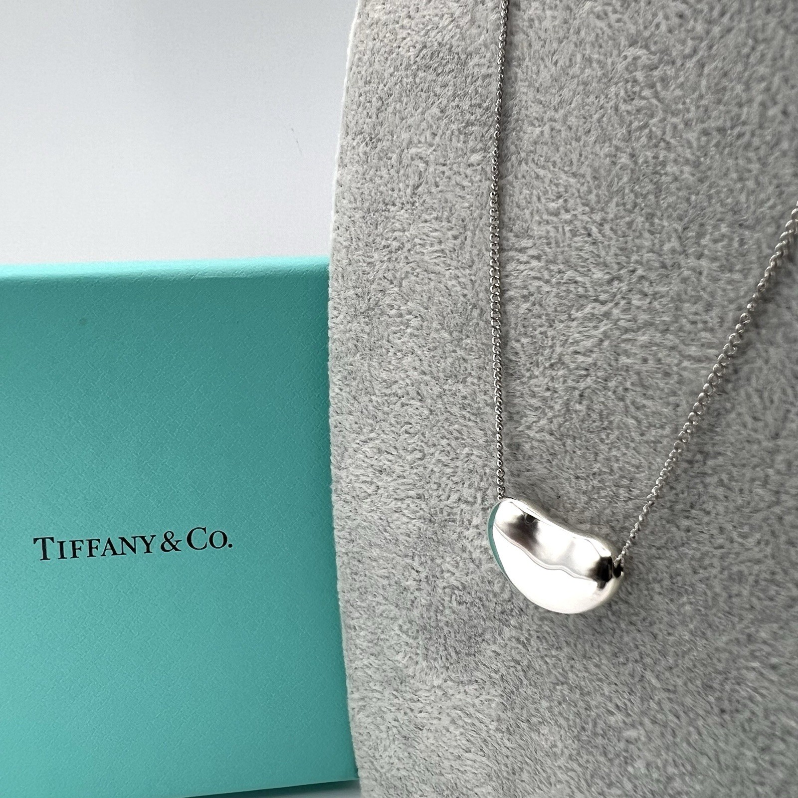 Tiffany & Co. Elsa Peretti Large Bean Pendant Necklace Sterling Silver 925 Box