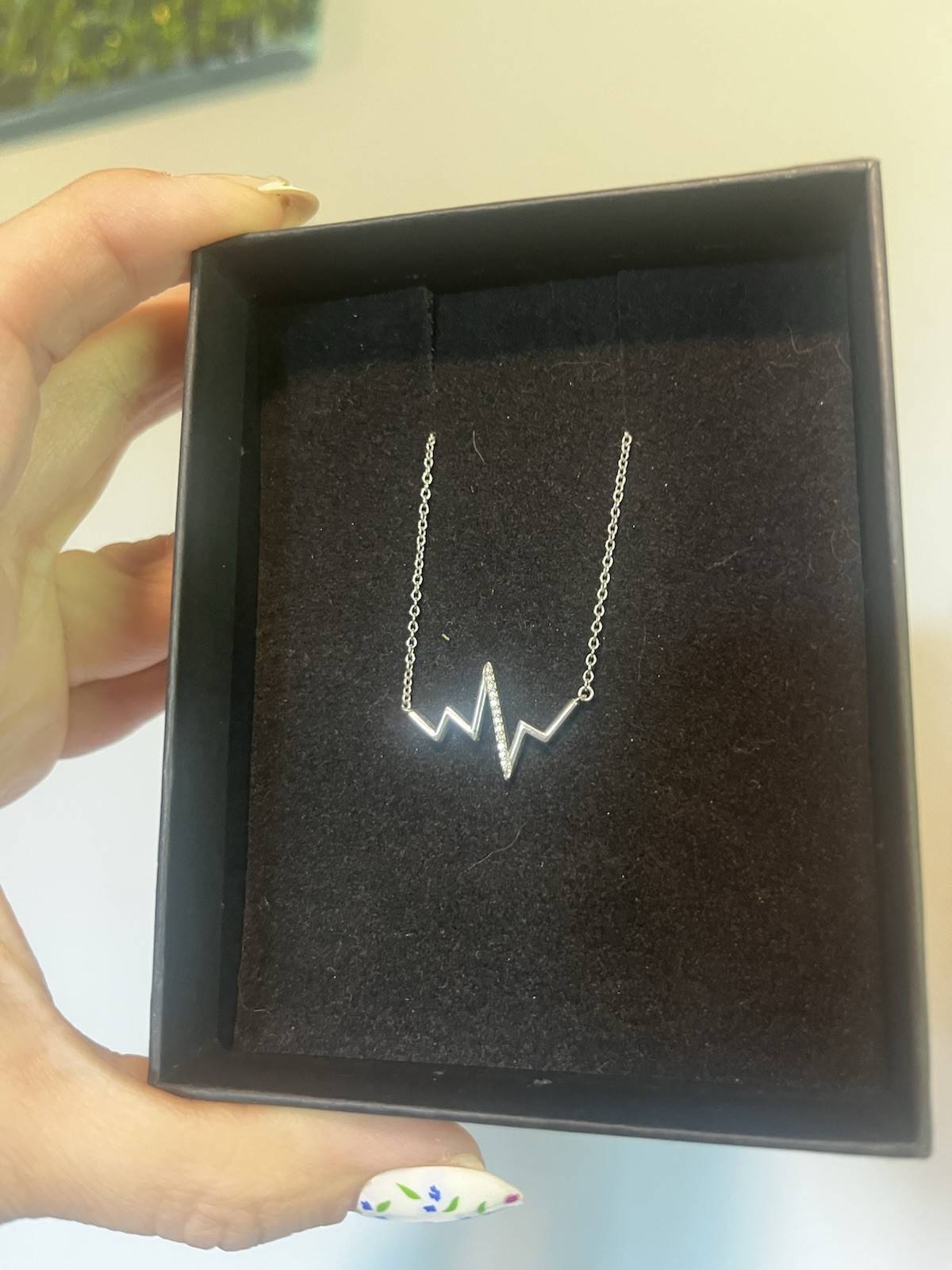 925 Silver Natural 0.1 CTW Diamond Heartbeat Pendant Necklace Cable Chain