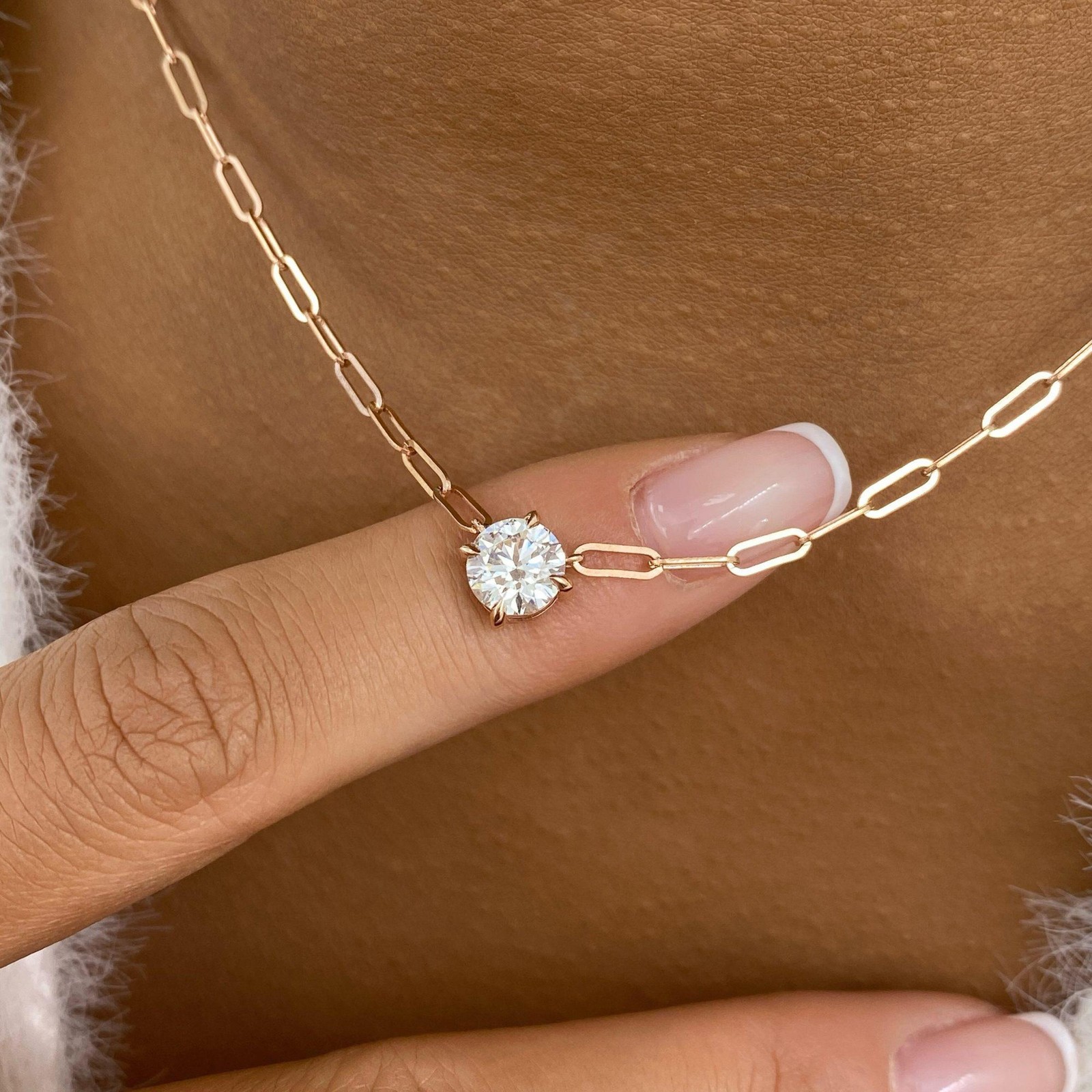 1ct Round Pendant Necklace Rose Gold 14K Labcreated Diamond E/VVS2 Cert