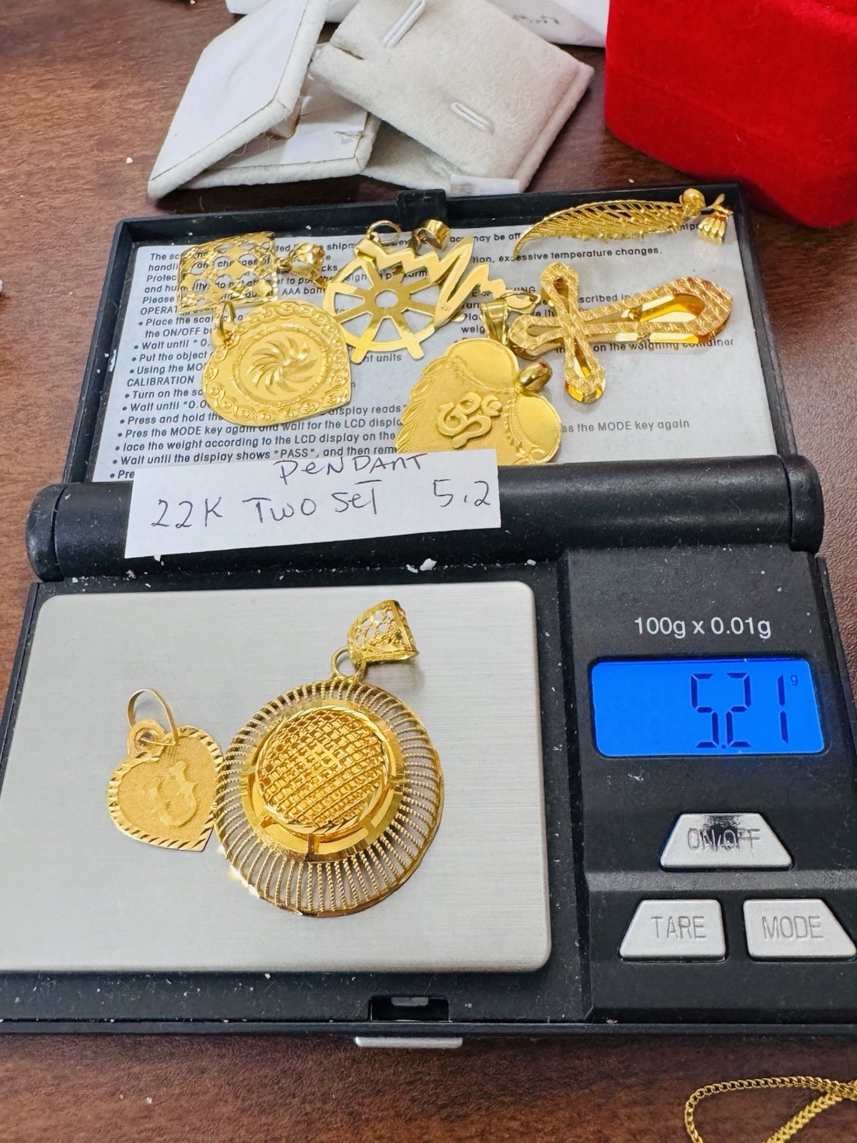 Rare 22K 916 Real Gold Two Set of Pendant U Heart & Round 5.2g