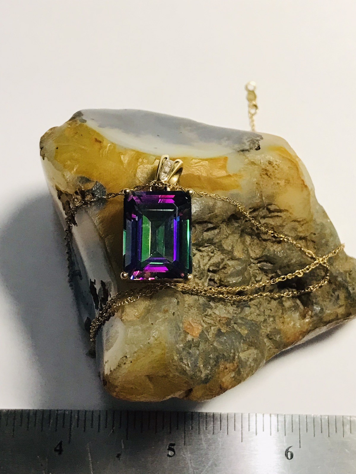 10K Gold Mystic Topaz & Diamond Pendant & 10K Gold 18” Dainty Yellow Gold Chain