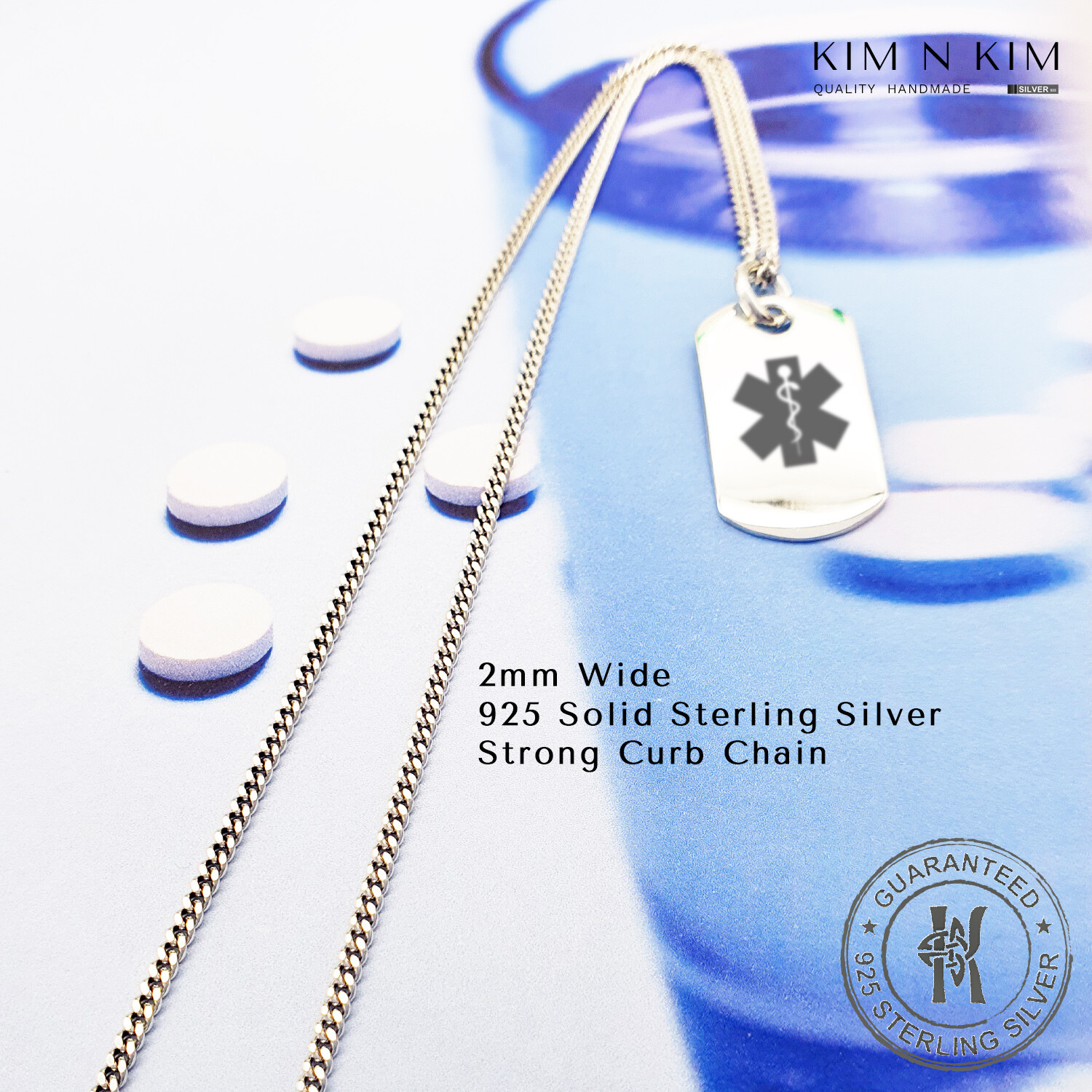 Caduceus Medical Alert Dog Tag Pendant/Nurse/Doctor/Medical Student✔️925 Silver