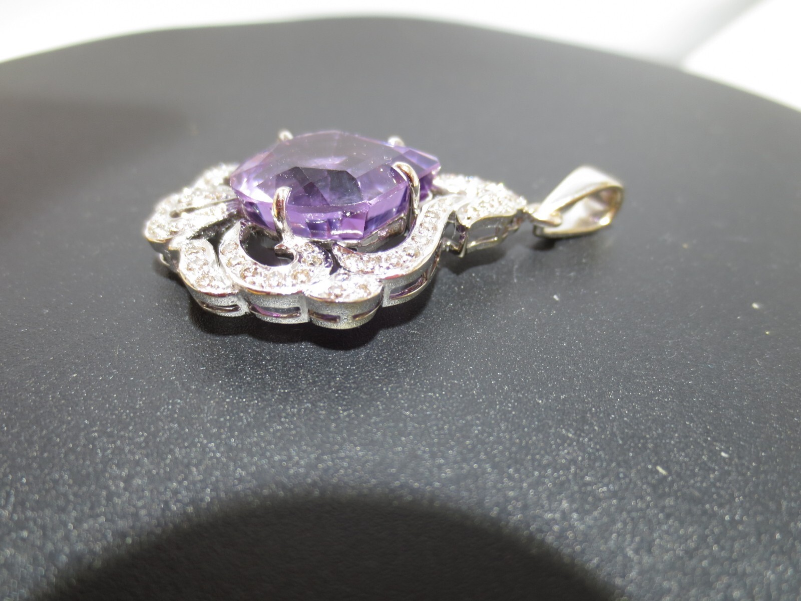 ESTATE 14K WG NATURAL AMETHYST & DIAMOND PENDANT 10.64 grams (A18582-1)