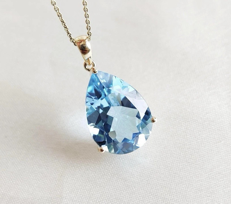 Natural Aquamarine Necklace Sterling Silver Jewelry Gorgeous Aquamarine Pendant